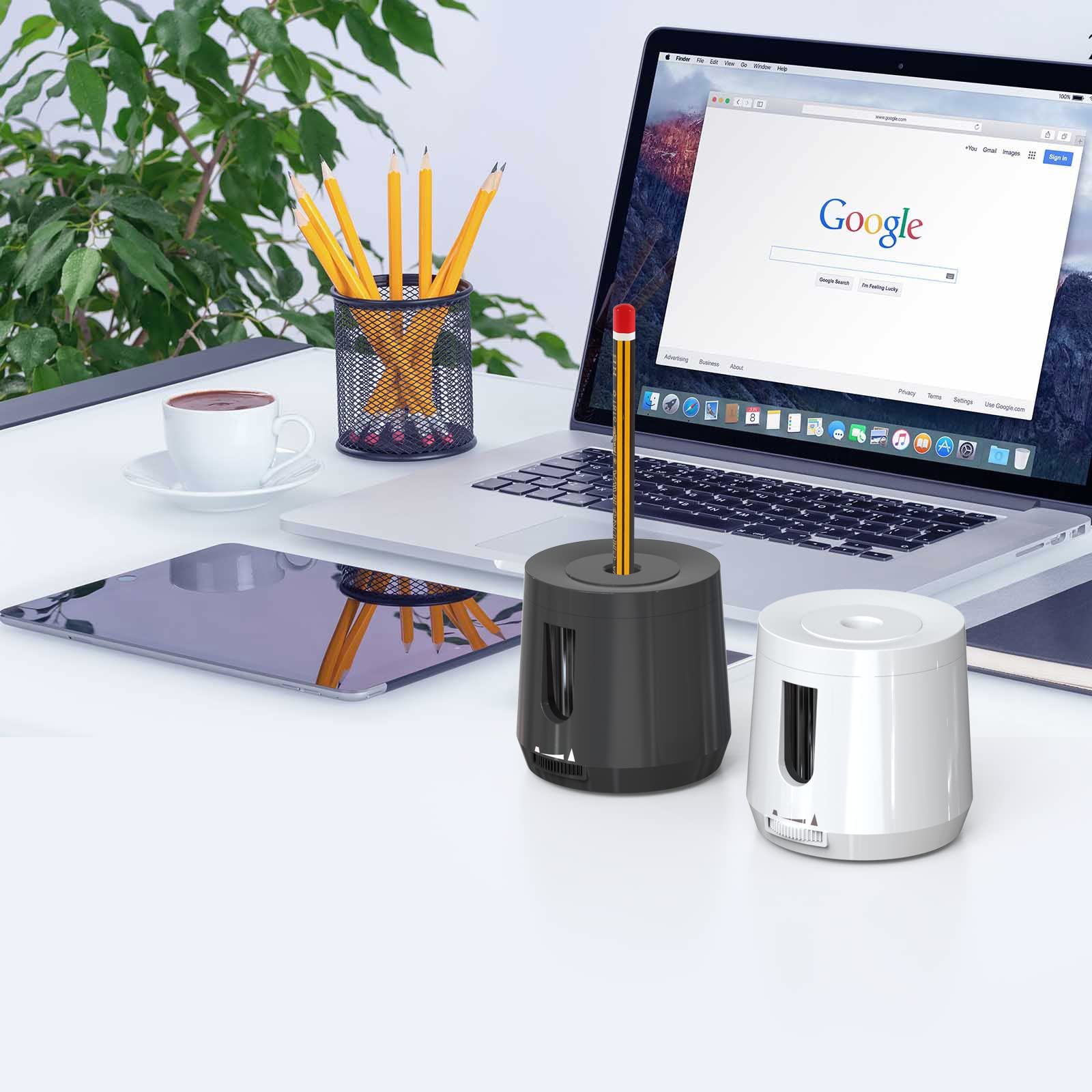 Bocyteopr Automatic Electric Pencil Sharpener - USB & Battery Powered Adjustable Sharpener for Colored Pencils (6-8mm) - Perfect for School, Classroom, Office & Home Use (White)