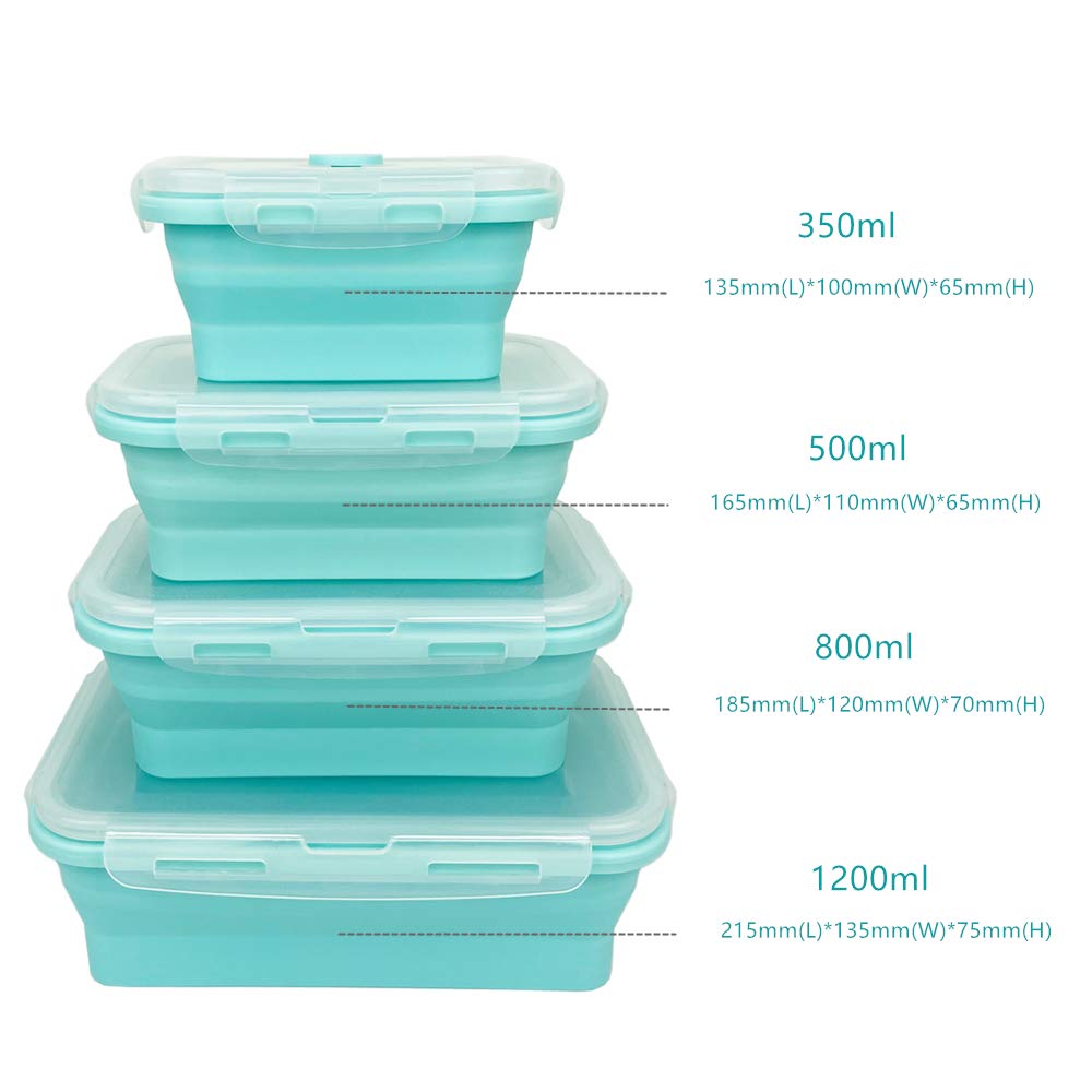 CCyanzi 4-Pack Collapsible Silicone Food Storage Containers with Airtight Lids - Microwave & Freezer Safe, Space-Saving Bowls for Camping, Picnics, Meal Prep & Kitchen Organization