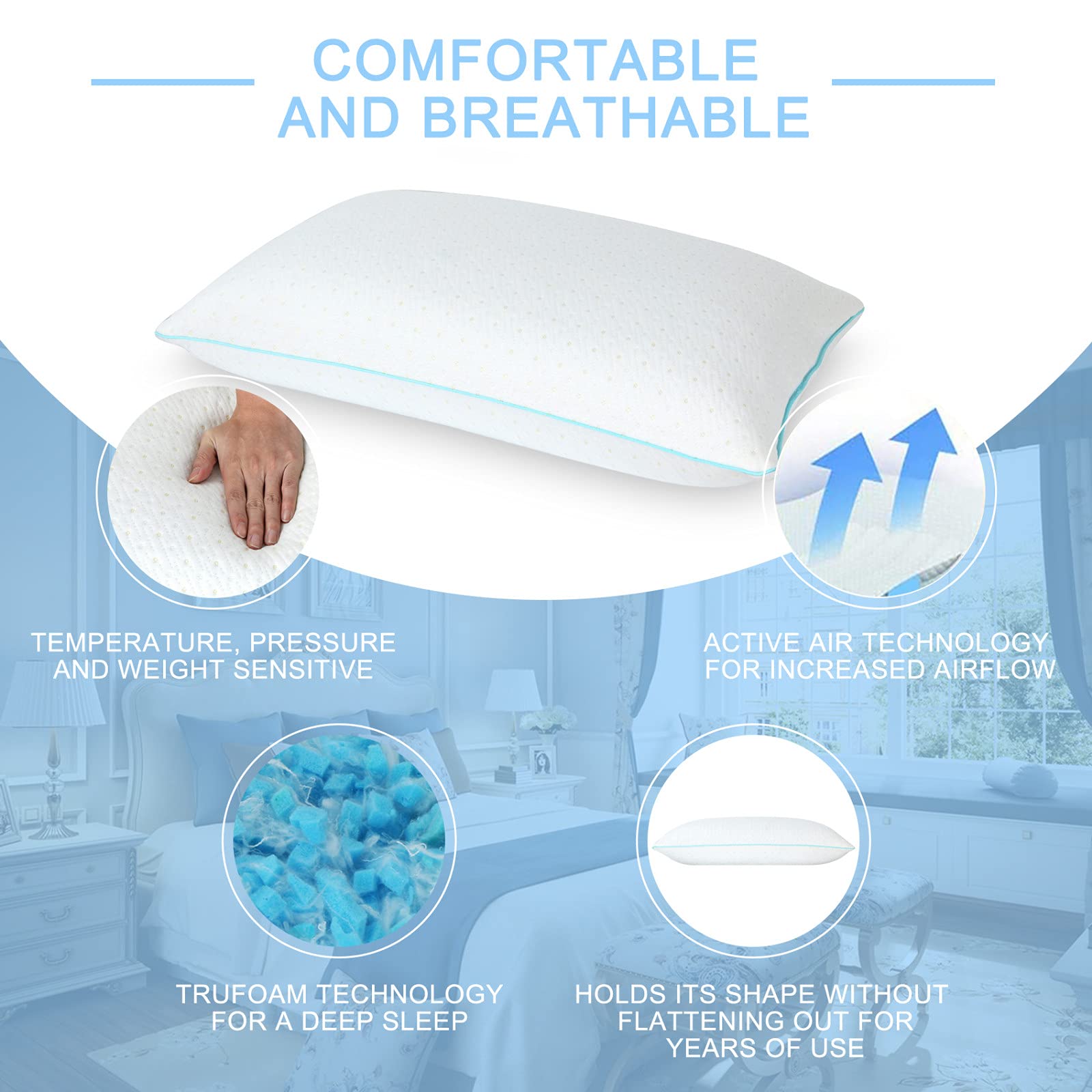 Cool Gel Memory Foam Pillow for Neck Pain Relief - Adjustable & Breathable for Better Sleep