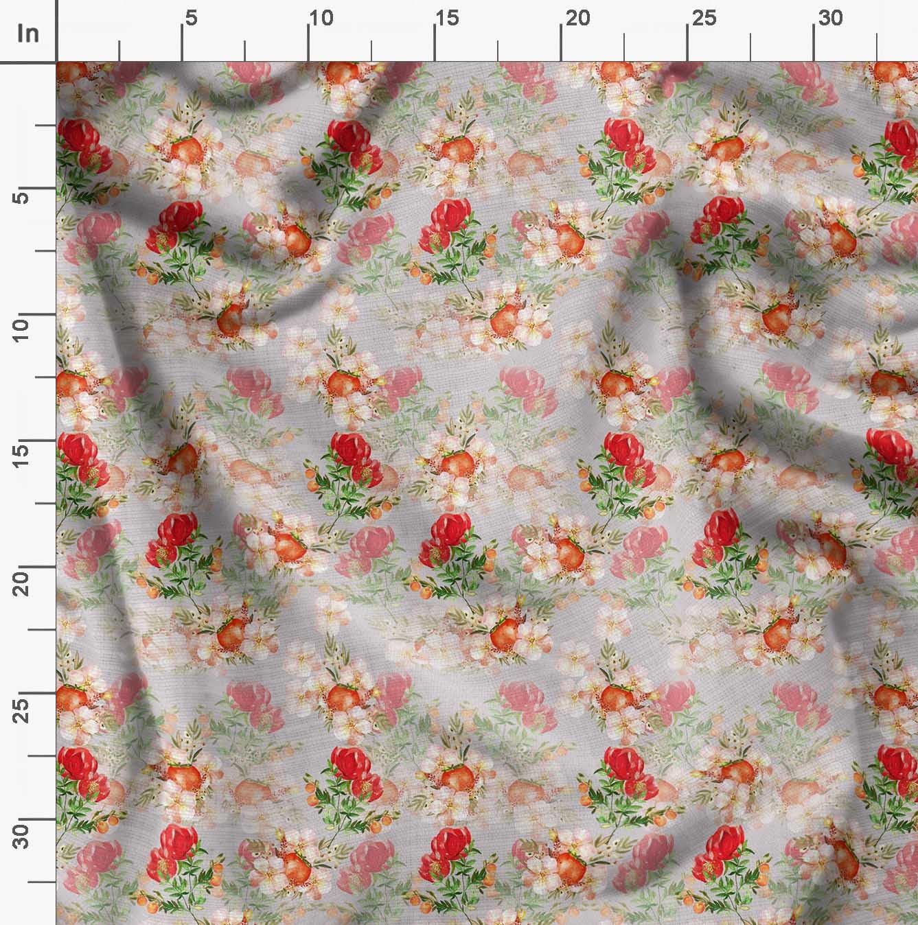 Soimoi Moss Georgette Gray Floral Fabric by The Yard - 42