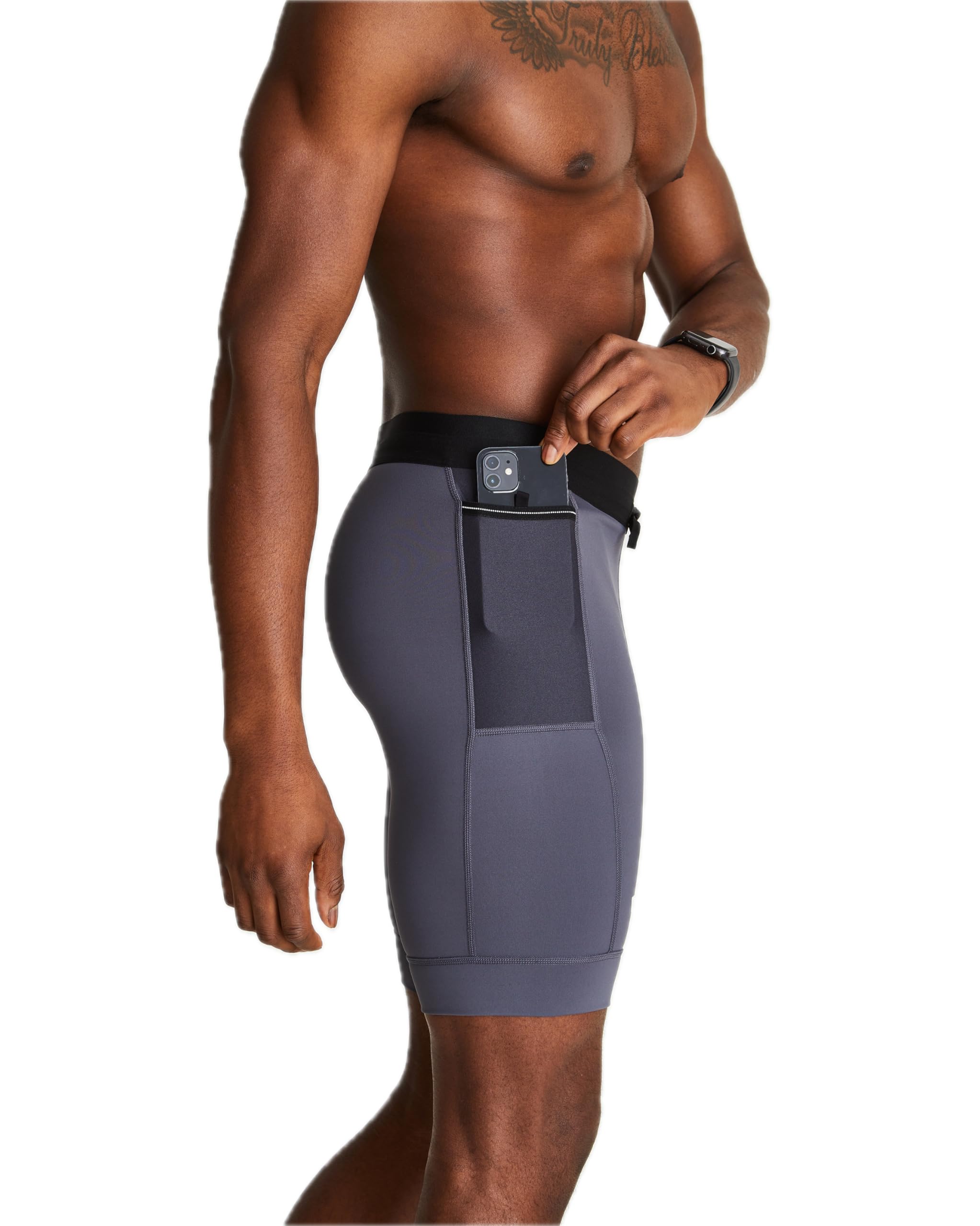 WOLACO Men's Sprint Half Tight Compression Shorts with Phone Pocket - Running, Workout & Training Shorts for Active Lifestyles