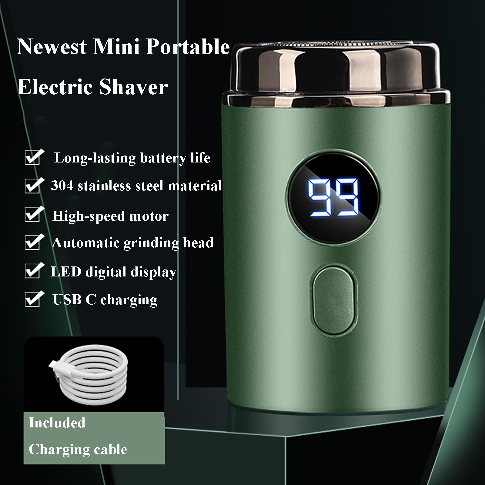 2025 Upgraded Mini Portable Electric Shaver - USB C Rechargeable with LED Power Display - Compact Travel & Car Trimmer for Men - Home & Office Grooming Essential (Blue)