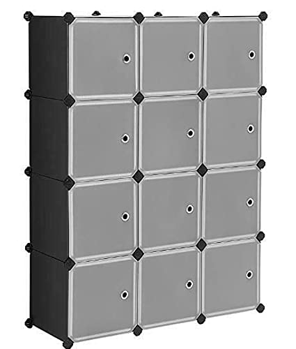 12-Cube DIY Closet Organizer with Doors - Portable Storage Cabinet for Clothes, Shoes, Toys & Tools | Space-Saving Wardrobe for Bedroom, Bathroom & Garage Organization