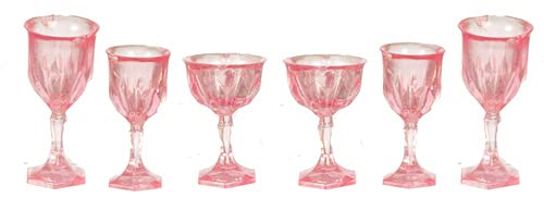 Pink Stemware Miniature for Dollhouse - Tiny Glassware Decor