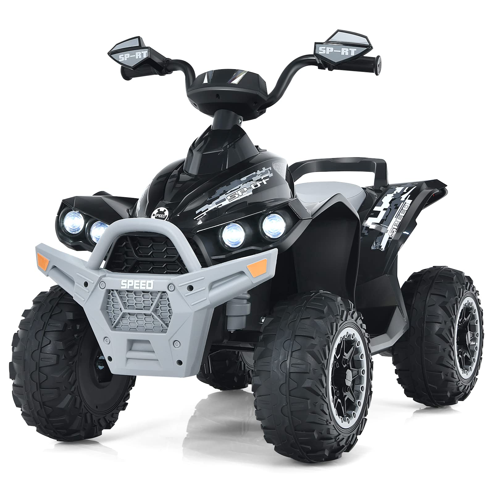 INFANS 12V Kids Electric Ride-On ATV Quad Toy - 4 Wheeler with Music, Horn, LED Lights & Dual Speed - Battery-Powered Wheels for Boys & Girls Ages 3+ (Black) | Perfect for Outdoor Play, Backyard Fun & Birthday Gifts