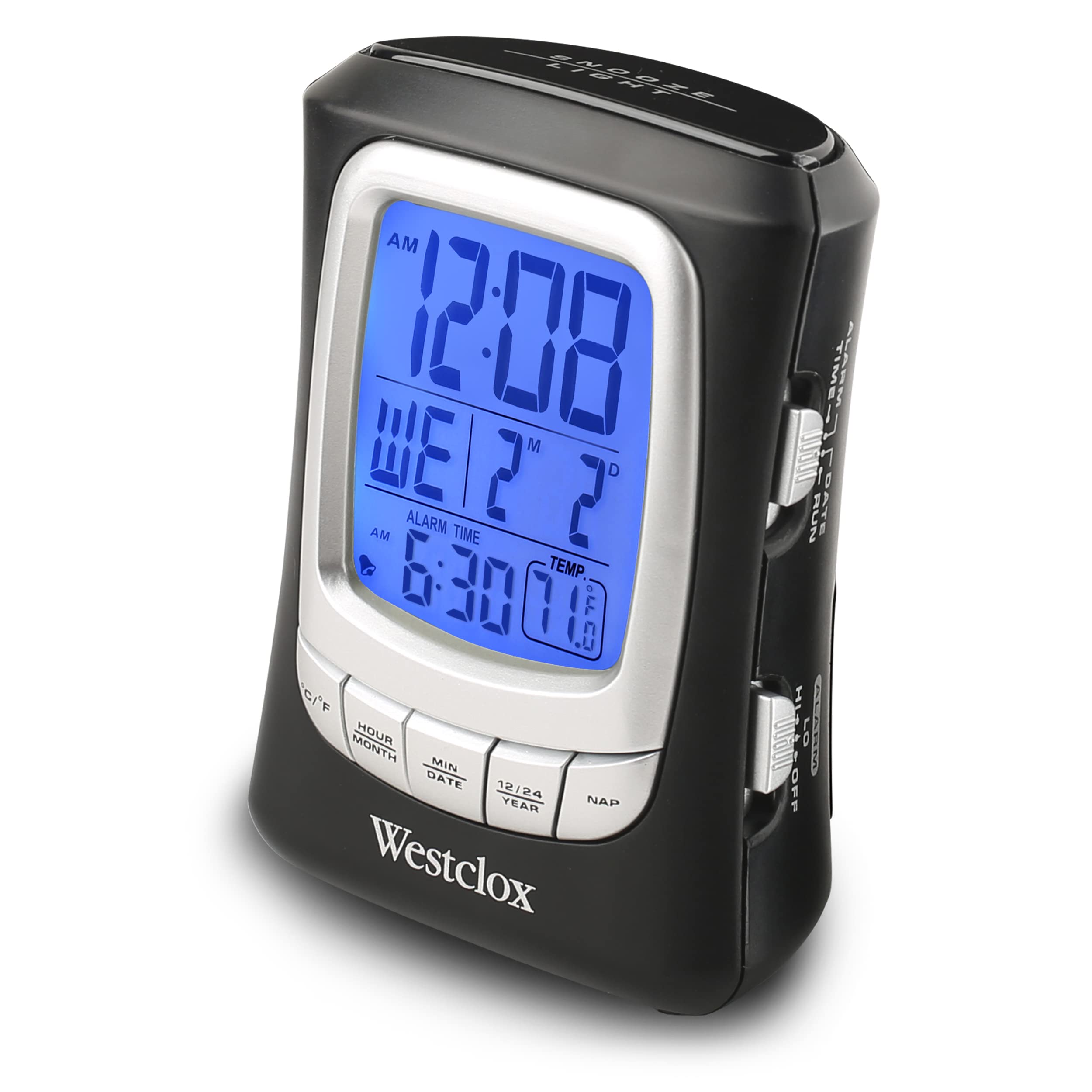 Westclox Travel Alarm Clock with Nap Timer – Compact & Lightweight for Travel, Model# 72001 (Non-Foldable) – Perfect for Business Trips, Dorms & Bedside Use