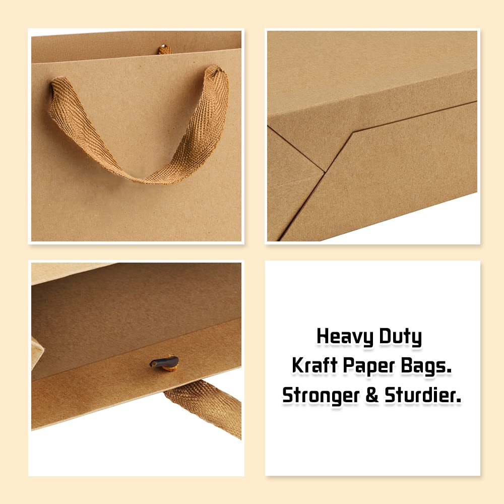 BagDream 25-Pack Heavy Duty Kraft Brown Paper Gift Bags with Handles 10.6x3.1x8.3 Inches - Eco-Friendly Soft Cloth Shopping Bags for Wedding Favors, Party Gifts, Retail Merchandise & Holiday Packaging