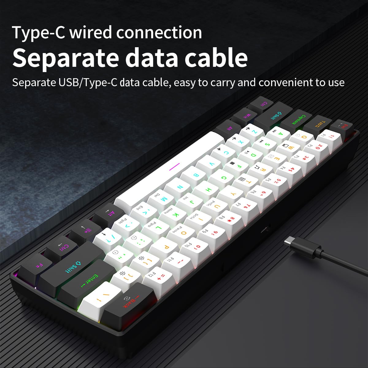 60% RGB Wired Gaming Keyboard - Compact 61-Key for PC/Mac Gamers & Typists | Travel-Friendly Design
