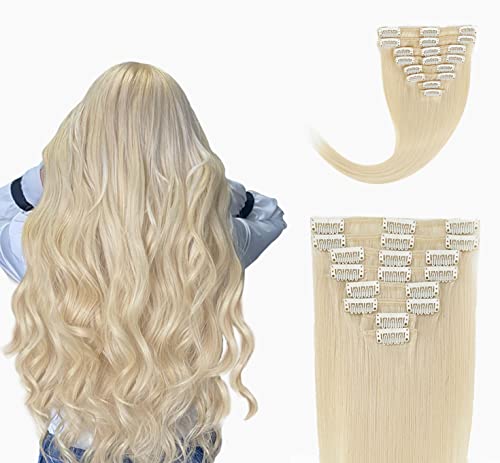 ANRY 8pcs Clip-in Human Hair Extensions 22 Inch Straight Platinum Blonde - 100% Real Remy Human Hair for Volume & Length - Perfect for Parties, Weddings & Daily Styling