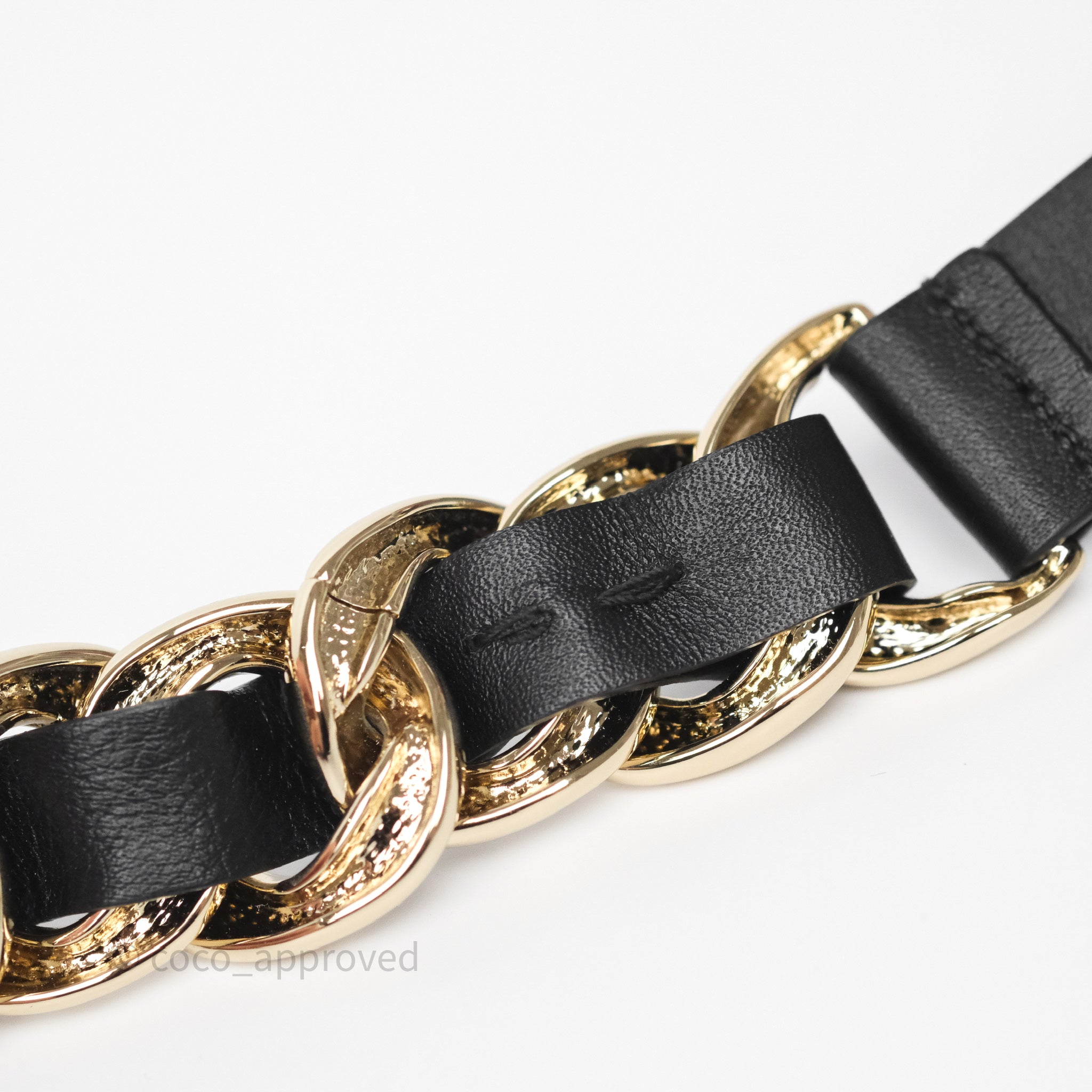 Chanel CC Woven Chain Black Leather Belt with Gold Hardware - Luxury Women's Fashion Accessory for Parties & Formal Events