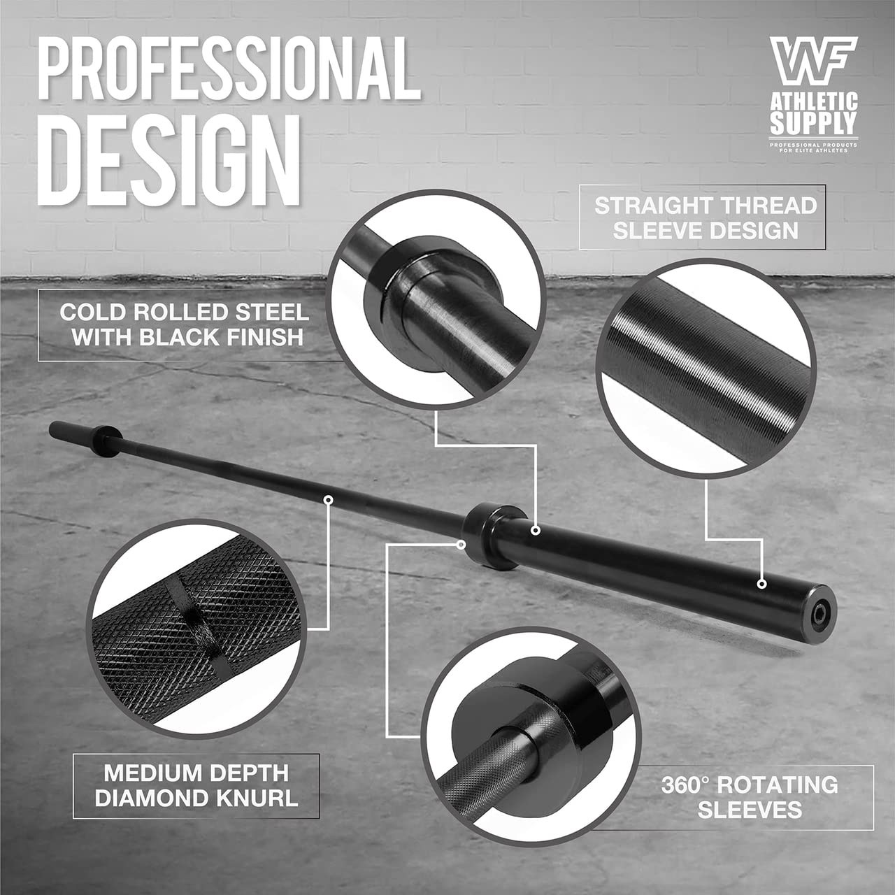 WF Athletic Supply 290lb, 300lb & 555lb 2-Inch Olympic Grip Plates Set with 7ft Olympic Barbell - Strength Training, Weightlifting, Bodybuilding & Powerlifting Equipment for Home Gym & CrossFit Workouts