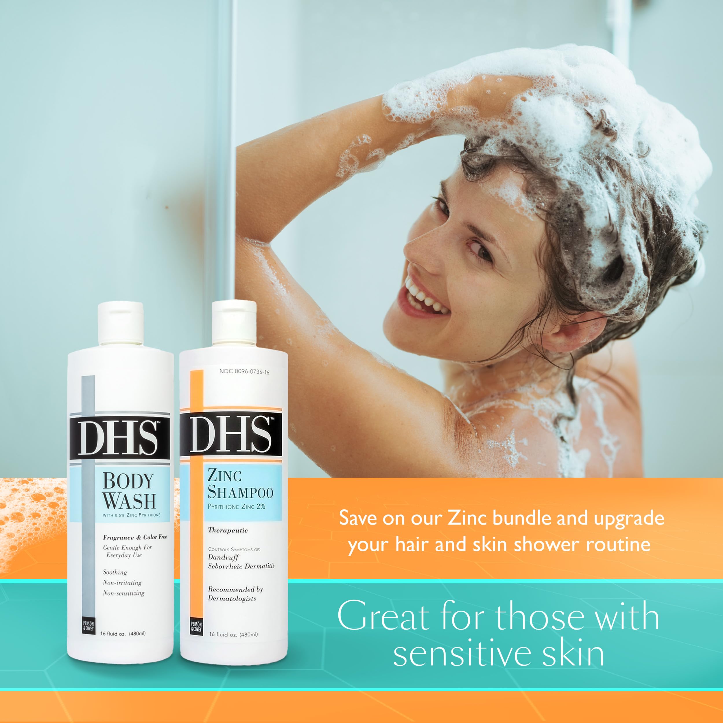Persōn & Covey DHS Zinc Shampoo & Body Wash Set for Sensitive Skin - Gentle Cleansing for Scalp & Body - Ideal for Eczema, Psoriasis & Dry Skin Care