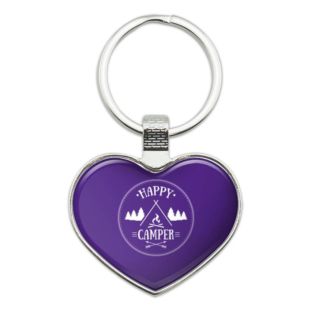 Happy Camper with Campfire Keychain - Heart Love Metal Key Ring for Outdoor Enthusiasts | Perfect for Camping, Hiking & Travel Accessories