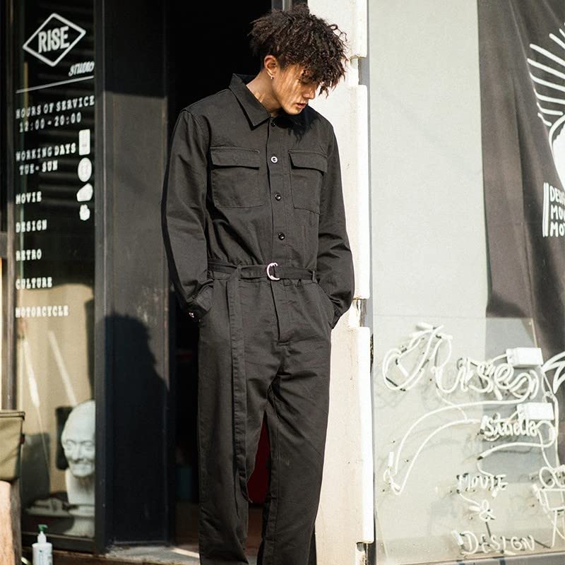 **Aoleaky Men's Loose Fit Long Sleeve Jumpsuit - Cargo Pants Streetwear Work Suit | Stylish One-Piece Overalls for Casual Wear, Work & Outdoor Activities**