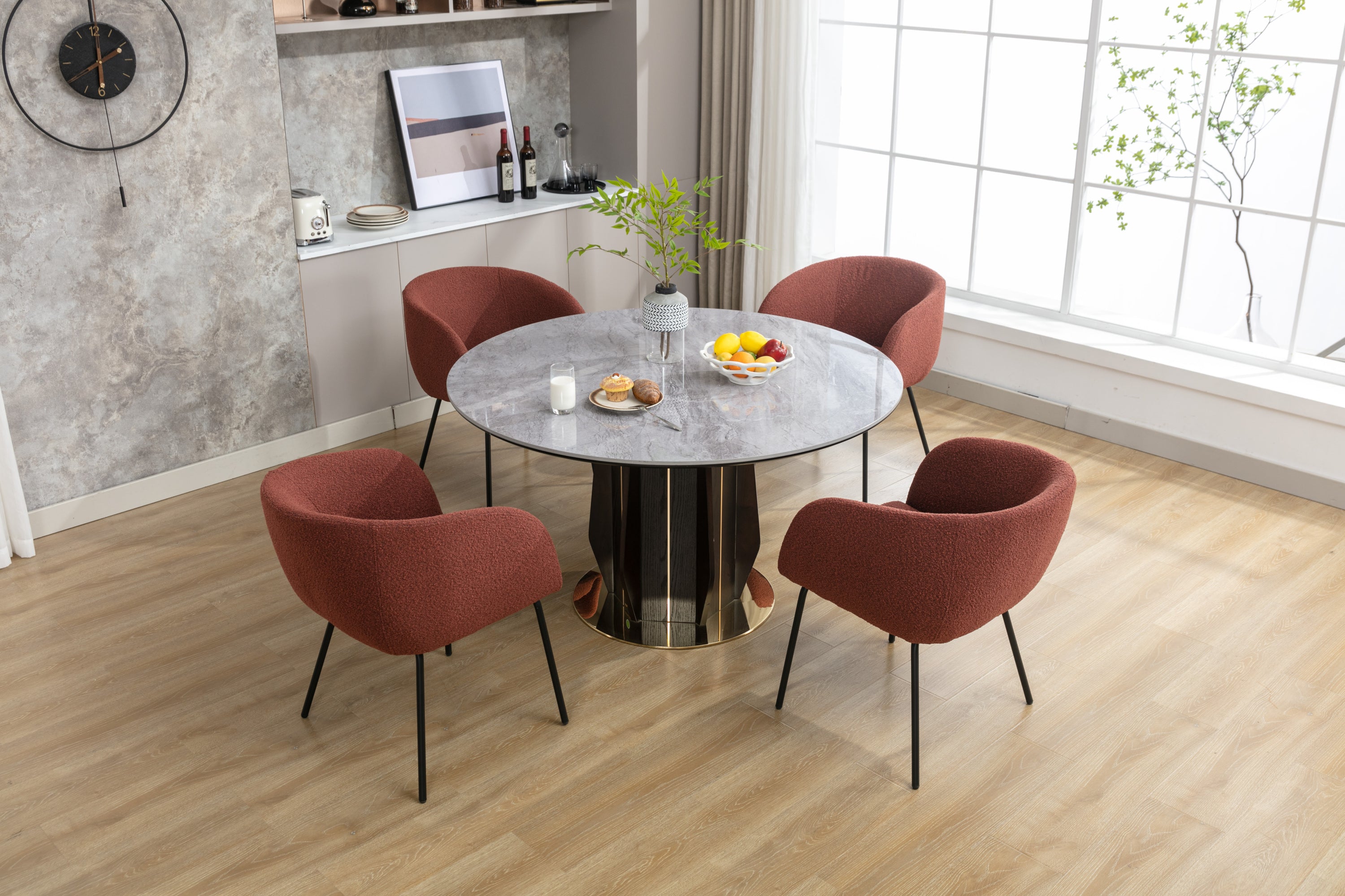 2 Pack Boucle Fabric Dining Chairs with Black Metal Legs - Wine Red | Modern Upholstered Side Chairs for Kitchen, Dining Room, or Office | Comfortable & Stylish Seating Solution