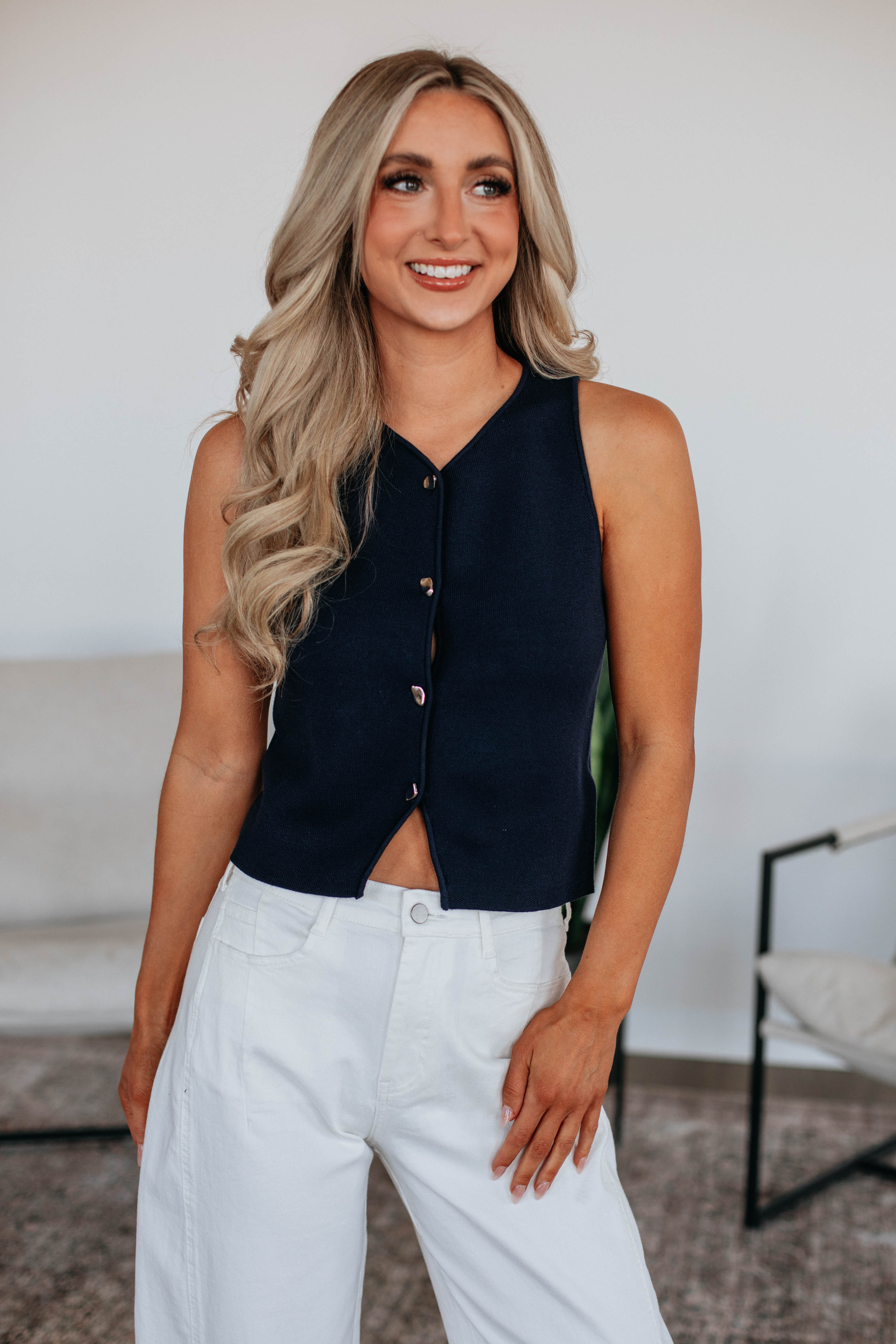 Paola Top Navy - Women's Fashion Casual Blouse for Summer, Work, and Everyday Wear