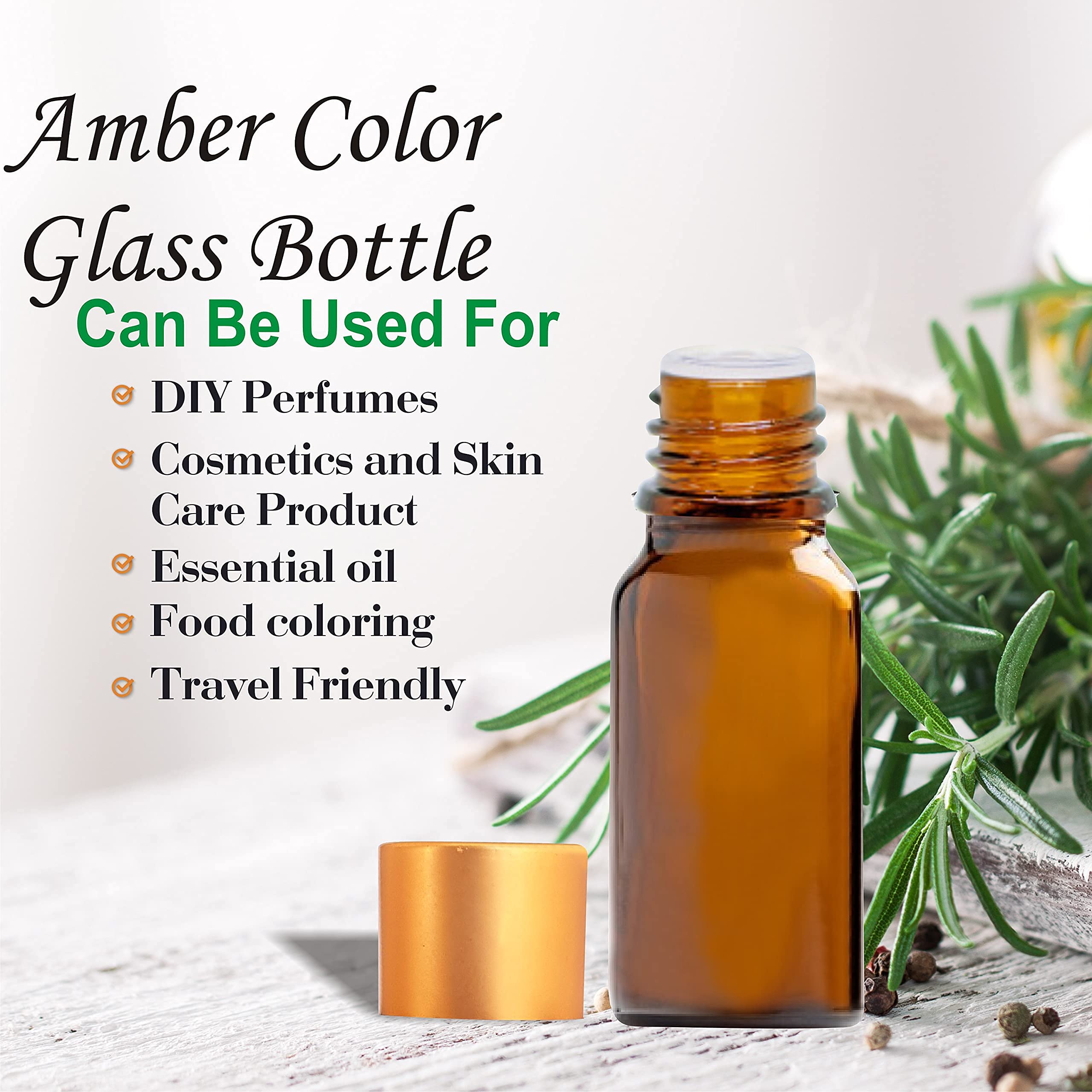 Zenvista 15ml Amber Glass Bottles with Gold Cap - Empty Refillable Essential Oil Containers (Pack of 3) | Perfect for DIY Essential Oils, Aromatherapy, Travel & Gift Giving