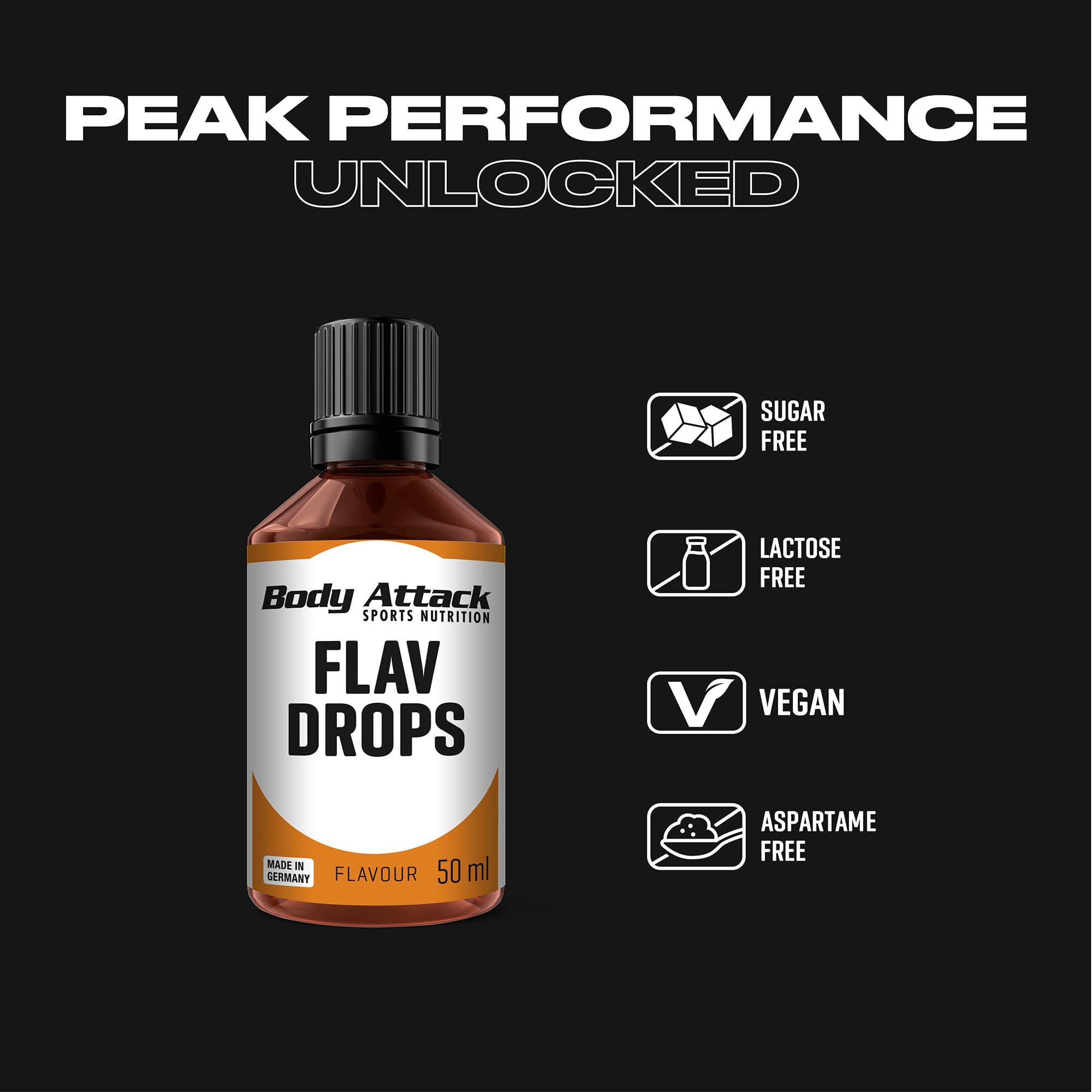 Body Attack Aroma Flav Drops Strawberry 50ml - Natural Flavor Enhancer for Water & Tea - Perfect for Gym, Workout & Healthy Lifestyle