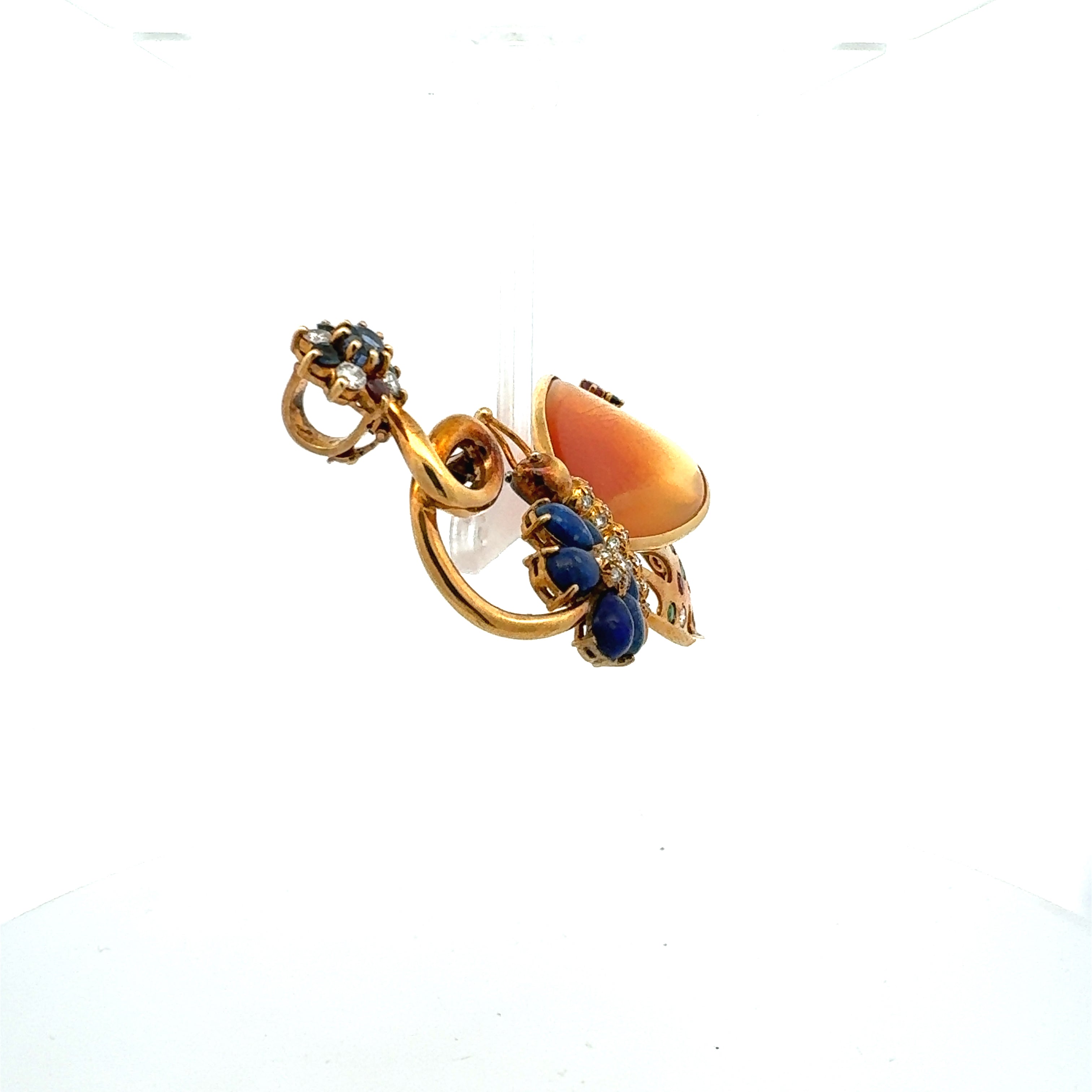 0.80 Carat Sapphire, 0.65 Carat Diamond, 0.60 Carat Ruby & Emerald 18K Yellow Gold Brooch Pin - Elegant Jewelry Gift for Women, Perfect for Weddings, Anniversaries & Special Occasions
