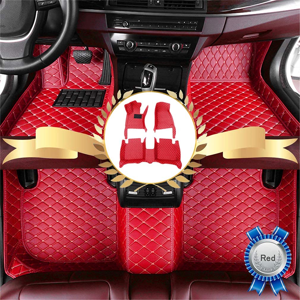 2007-2012 Ford Fusion Custom Fit Car Floor Mats - Premium Leather Waterproof All-Weather Protection Full Coverage Floor Liners (Red) - Perfect for Daily Commute, Road Trips & Winter Driving Protection