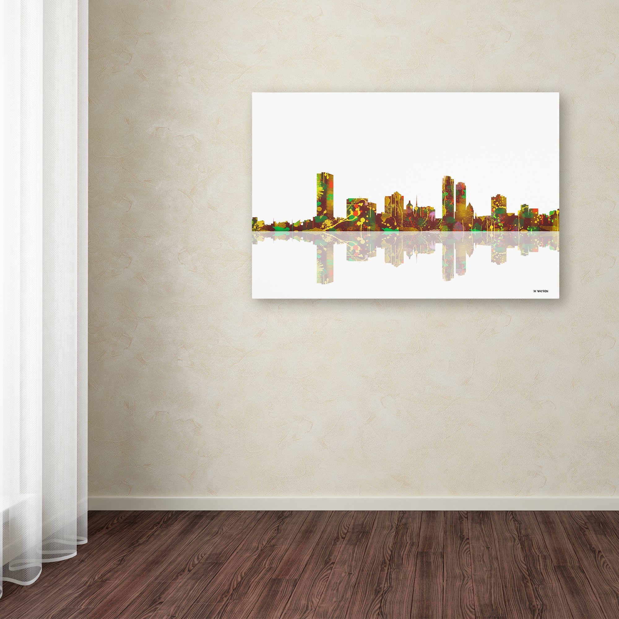 Trademark Fine Art Milwaukee Wisconsin Skyline Print by Marlene Watson - 16x24 Inch Framed Wall Art, Perfect for Home & Office Decor