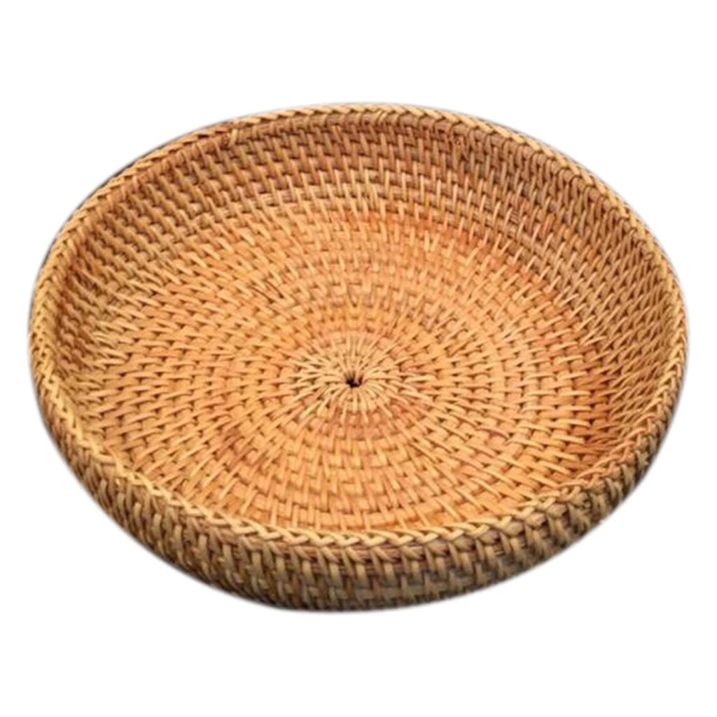 Handmade Thick Rattan Weaving Round Storage Basket - Kitchen Fruit Bowl, Bread Basket for Picnic, Dining & Home Decor | Perfect for Organizing Fruits, Bread, Snacks & Sundries