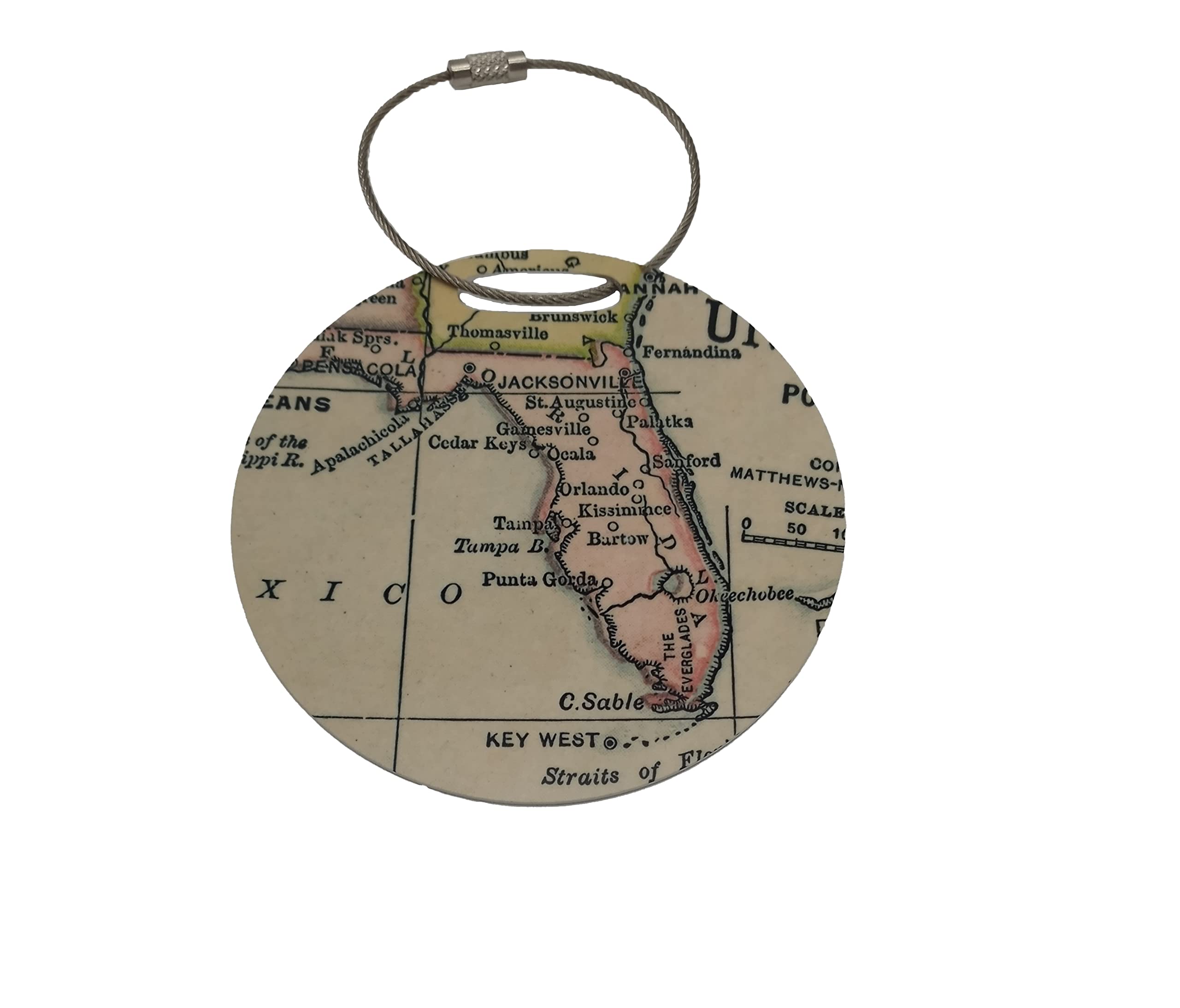 Vintage Florida Map Metal Luggage Tag - Sunshine State Souvenir Baggage Claim Identifier for Travel & Airport Use | Perfect Gift for Beach Vacations & Road Trips