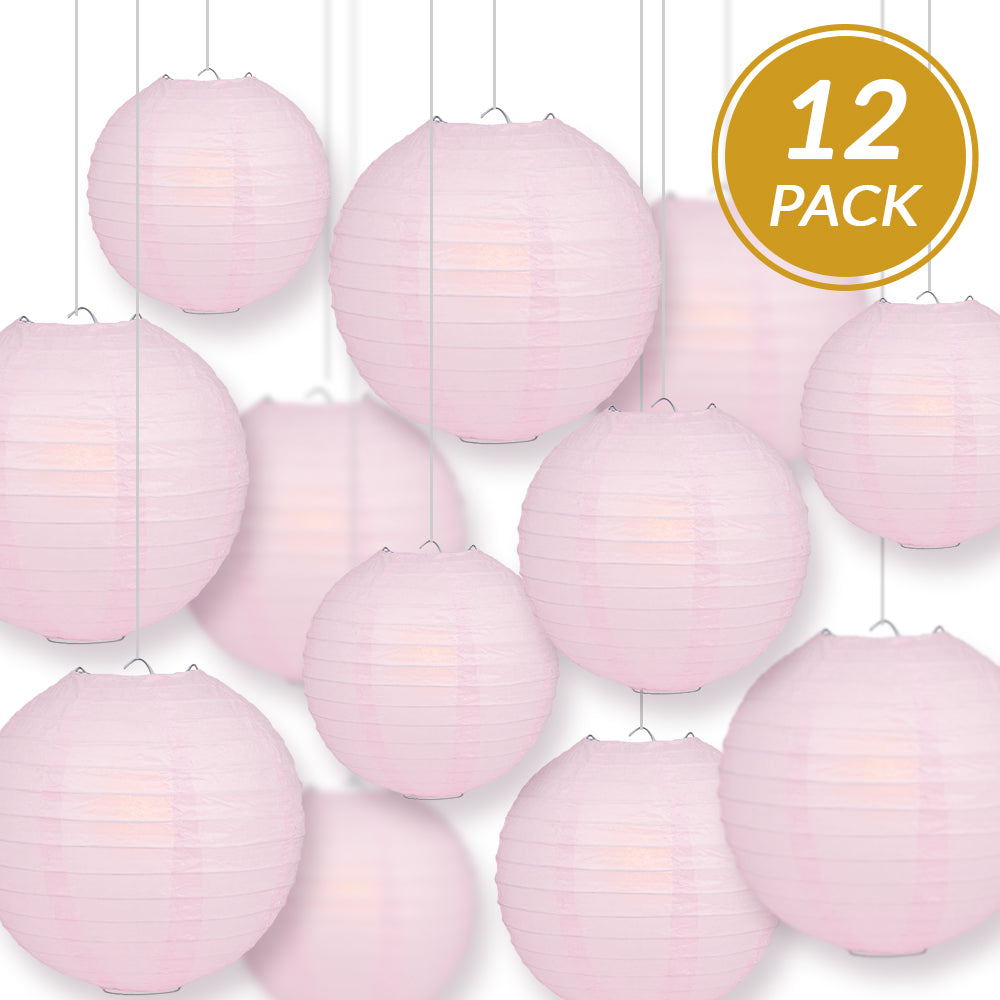 12-Piece Pink Paper Lantern Set for Wedding & Party Decorations - 12/10/8 Inch Chinese Hanging Lanterns - Perfect for Birthday Parties, Baby Showers & Home Decor