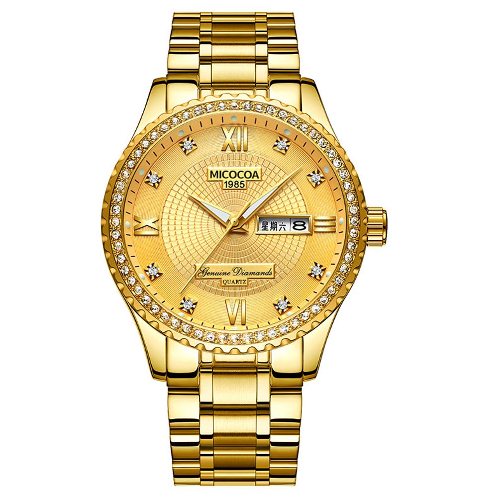Luxury Golden Quartz Watch for Men - Business & Casual Style with Diamond Accents - Perfect for Office, Formal Events & Everyday Wear