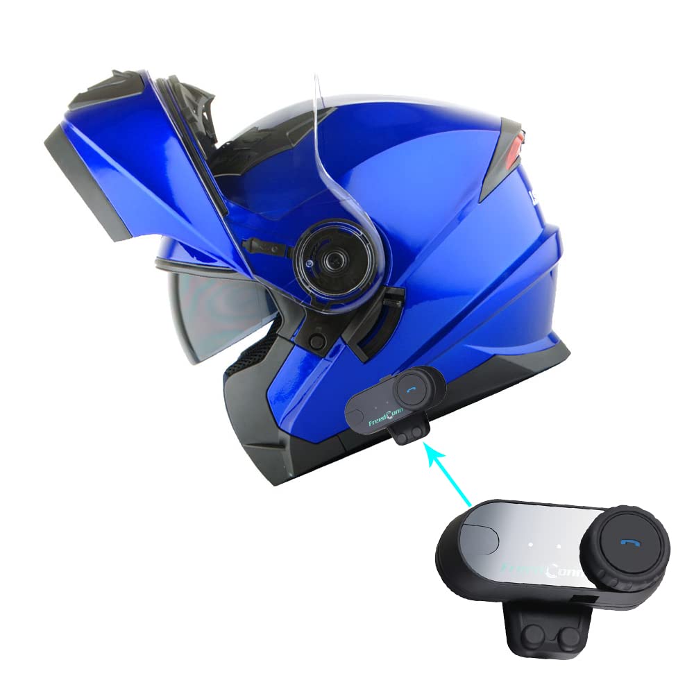 1Storm Modular Full Face Motorcycle Helmet with Dual Visor Sun Shield & LED Tail Light - Bluetooth Compatible Glossy Blue Helmet for Safe Riding | Perfect for Commuting, Touring & Adventure Motorcycles