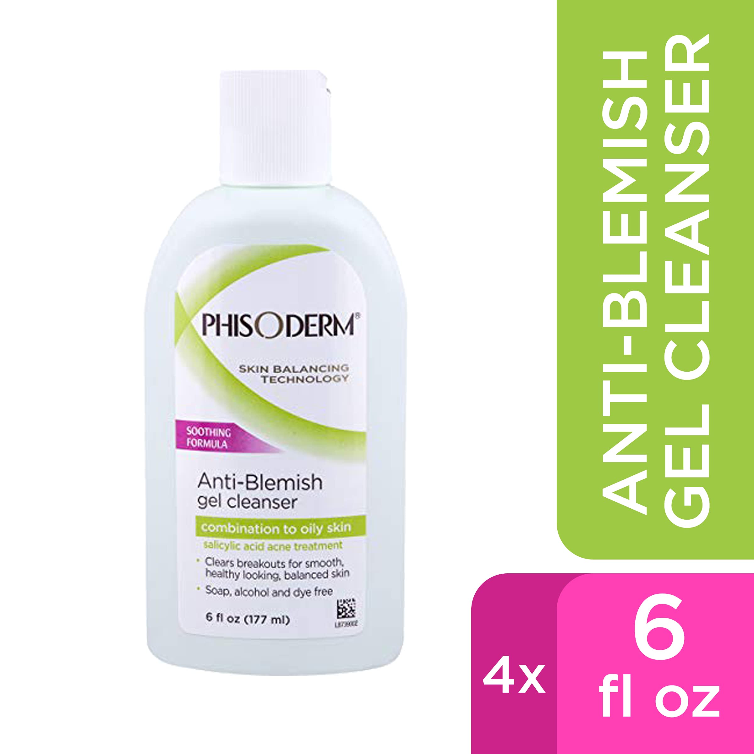 pHisoderm Anti-Blemish Gel Cleanser for Oily, Combination & Acne-Prone Skin - 6 fl oz (Pack of 4) - Deep Cleansing Face Wash for Breakouts, Blackheads & Shine Control - Perfect for Daily Skincare Routine & Travel