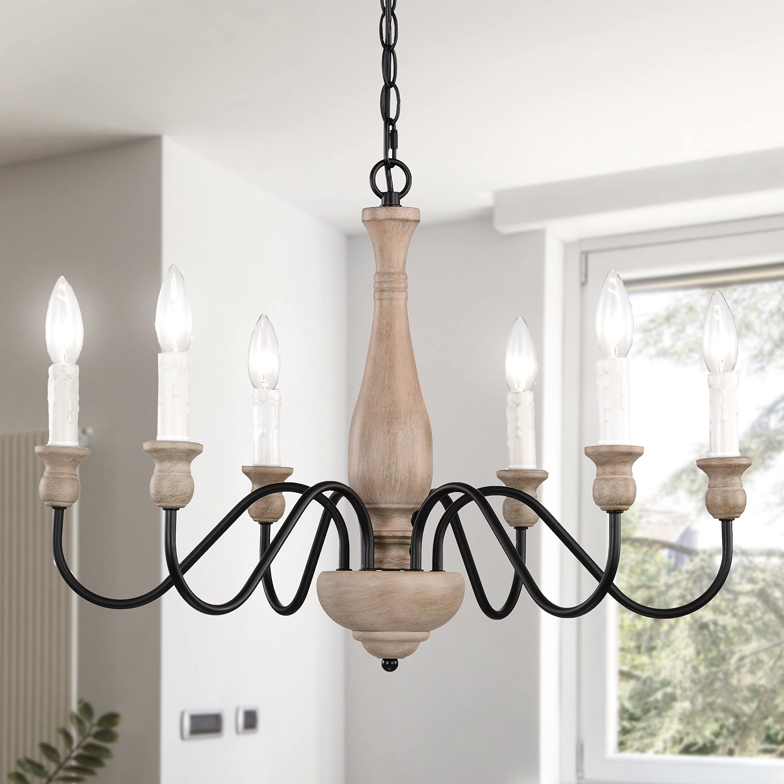 6-Light Black Metal Chandelier - 23.6