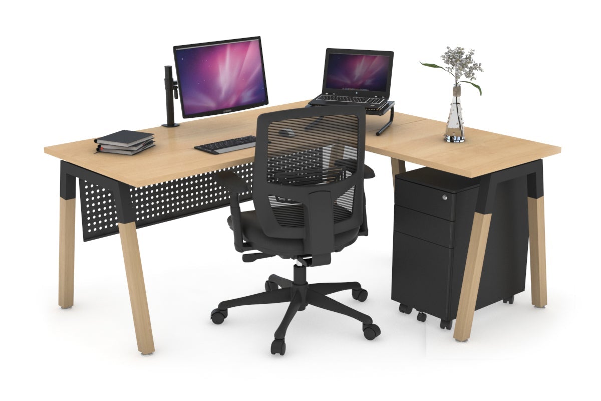 Premium L-Shaped Corner Office Desk with Quadro A Legs & Wood Cross Beam - 1800L x 1700W - Perfect for Home Office, Workspace & Modern Study Room Setup