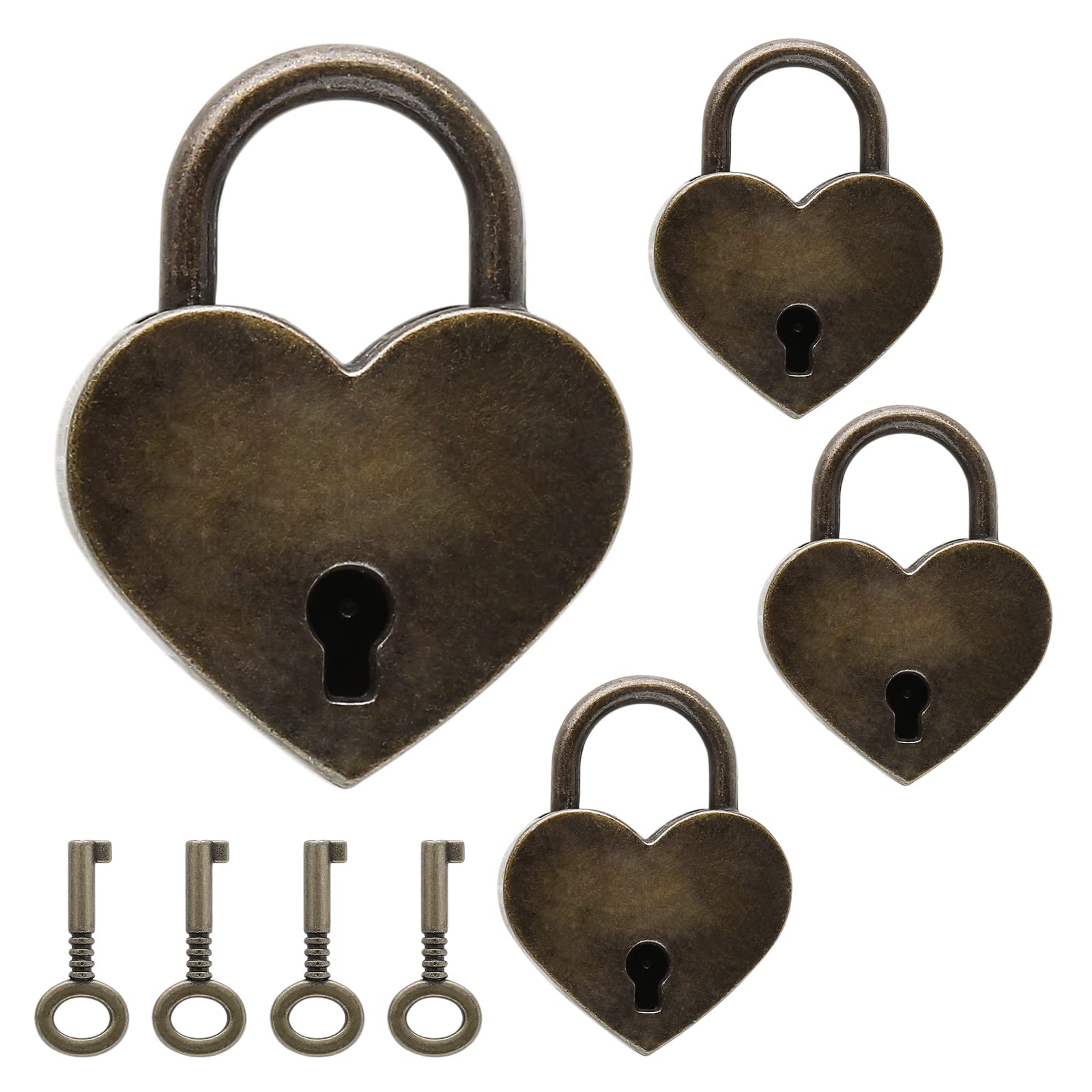 4 Pcs Vintage Antique Padlocks with Keys - Mini Heart-Shaped Luggage Locks for Suitcases, Backpacks & Travel Bags - Perfect for Romantic Gifts, Wedding Favors & Vintage Home Decor