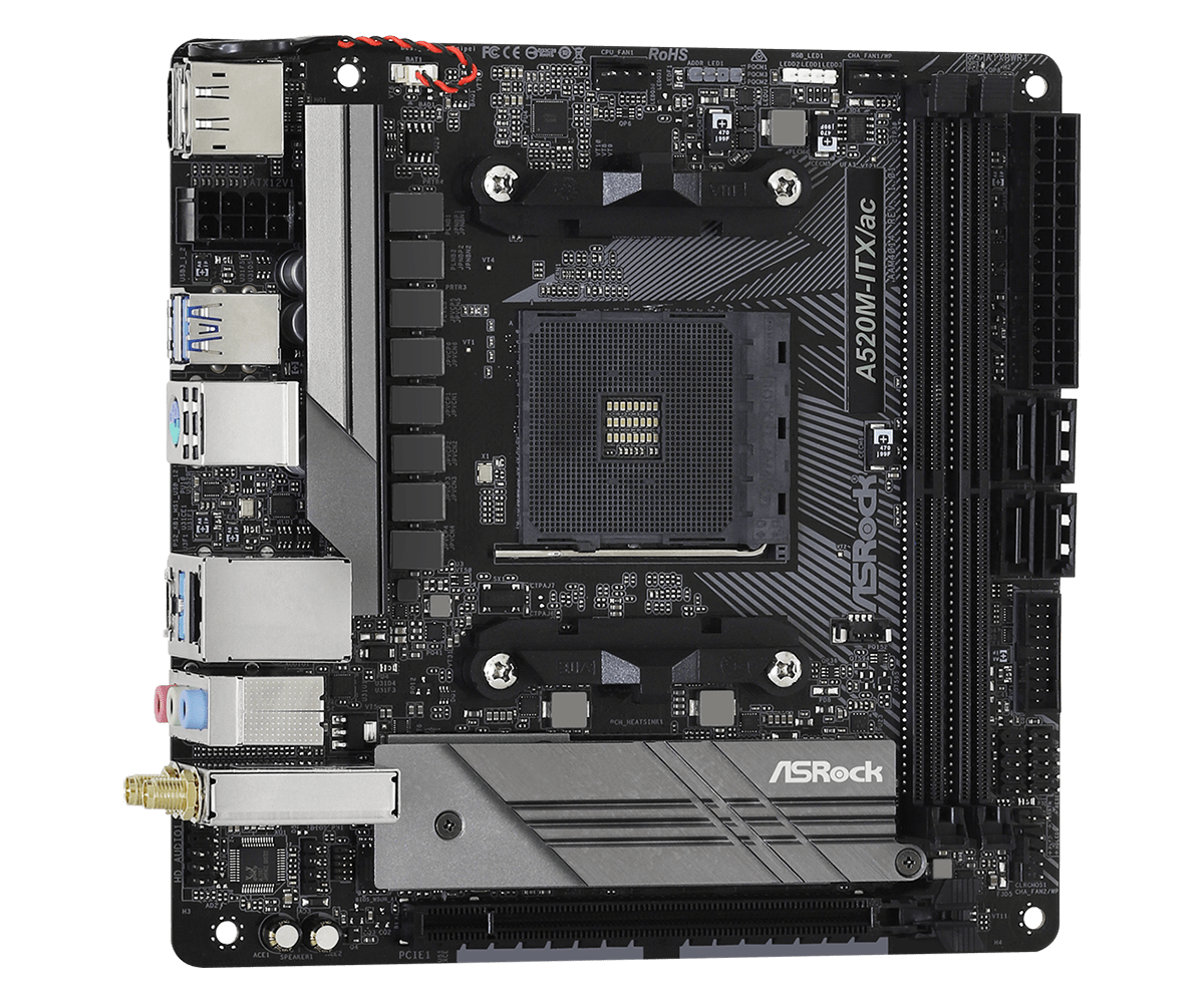 ASRock A520M ITX/ac AMD AM4 DDR4 Mini ITX WiFi Motherboard - Compact Gaming & Home Theater PC Builds for Small Spaces