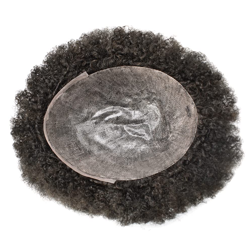 Afro Toupee for Black Men | Kinky Curly Human Hair Wig | African American Hair System | 8x10 PU Base | #1B Off Black 8mm | Perfect for Daily Wear, Cosplay & Special Events