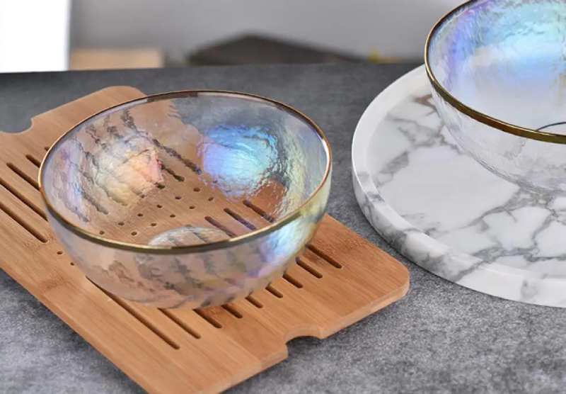 Aurora Gold Edge Glass Plate & Bowl Set - Elegant Dinnerware for Special Occasions, Perfect for Weddings, Parties, and Fine Dining