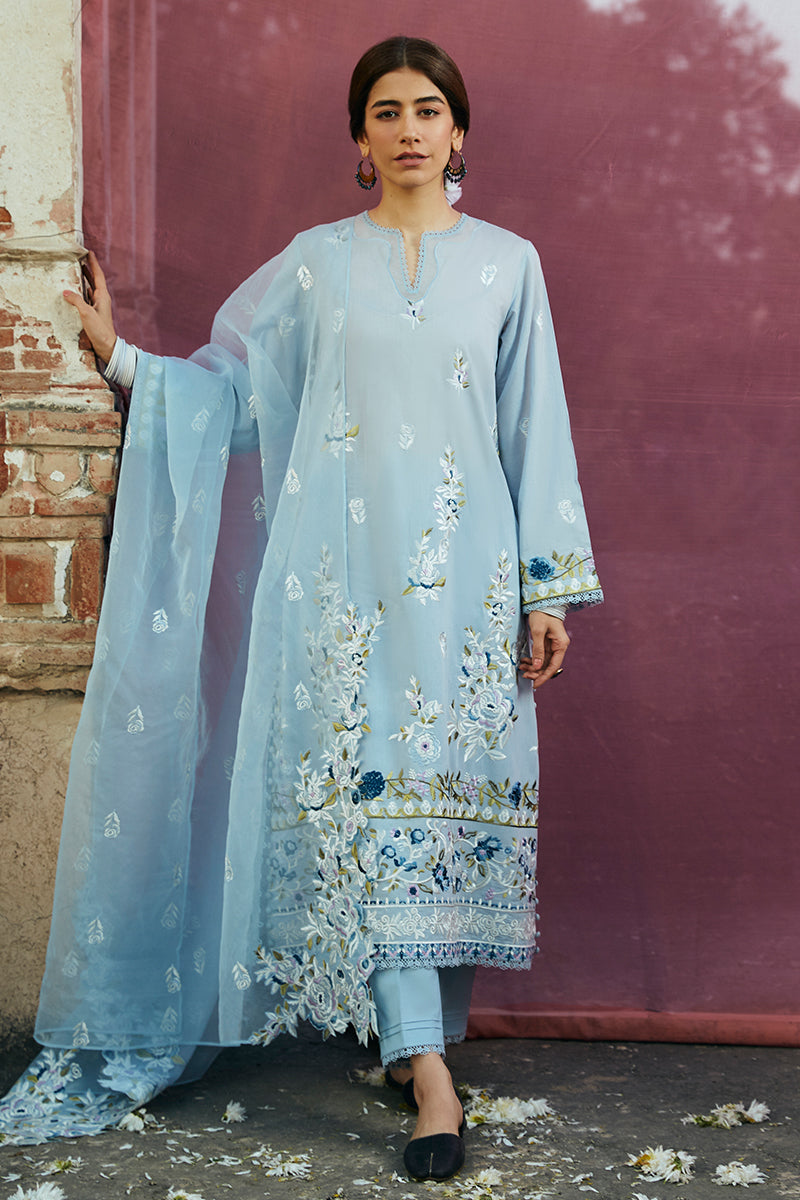 Cerulean Ornate Stitch 3-Piece Lawn Embroidered Suit for Women - Elegant Summer Outfit for Parties, Weddings, and Special Occasions