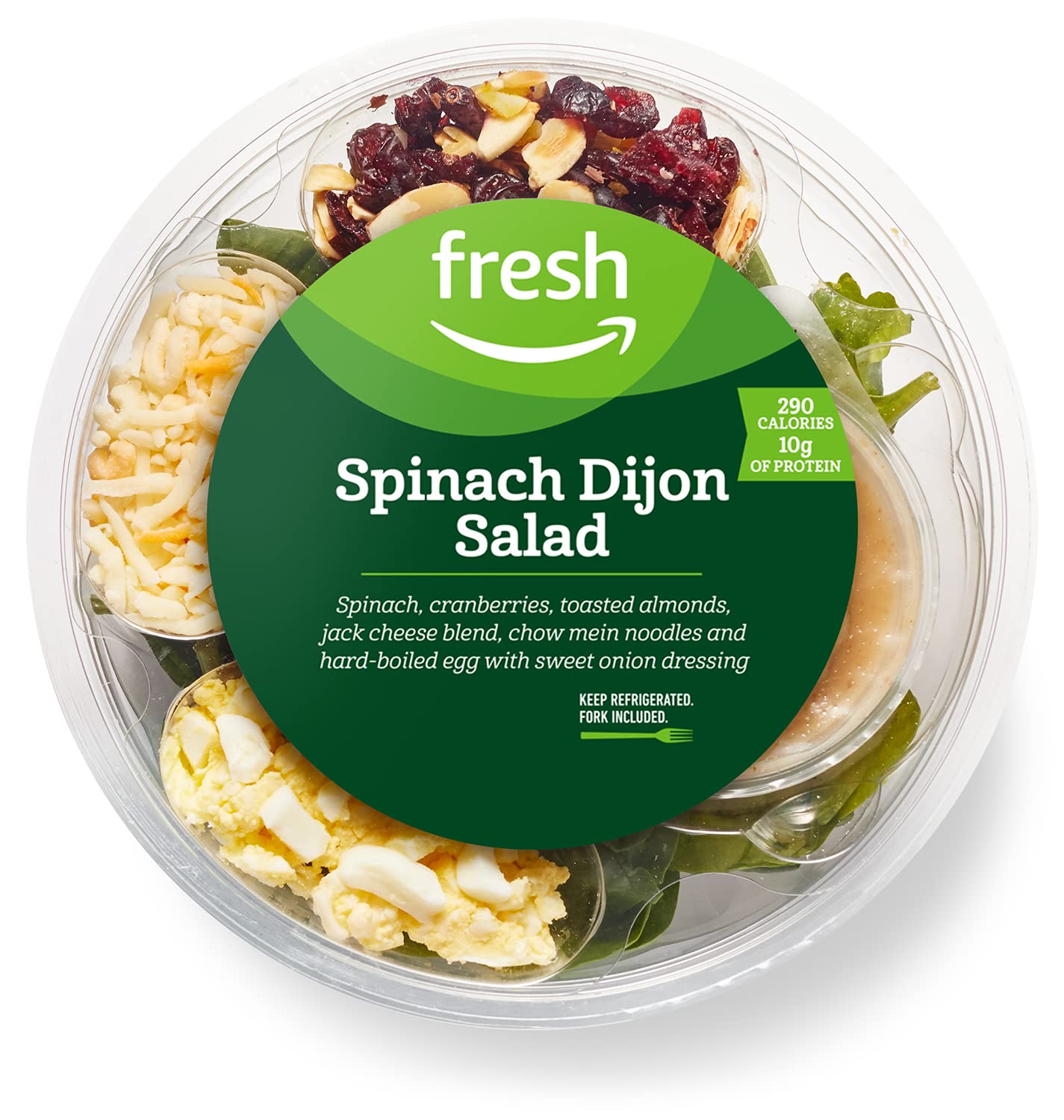 Fresh Spinach Dijon Salad Kit - 4.9 Oz | Premium Ready-to-Eat Greens with Creamy Dijon Dressing | Perfect for Quick Lunches, Healthy Snacks & Meal Prep