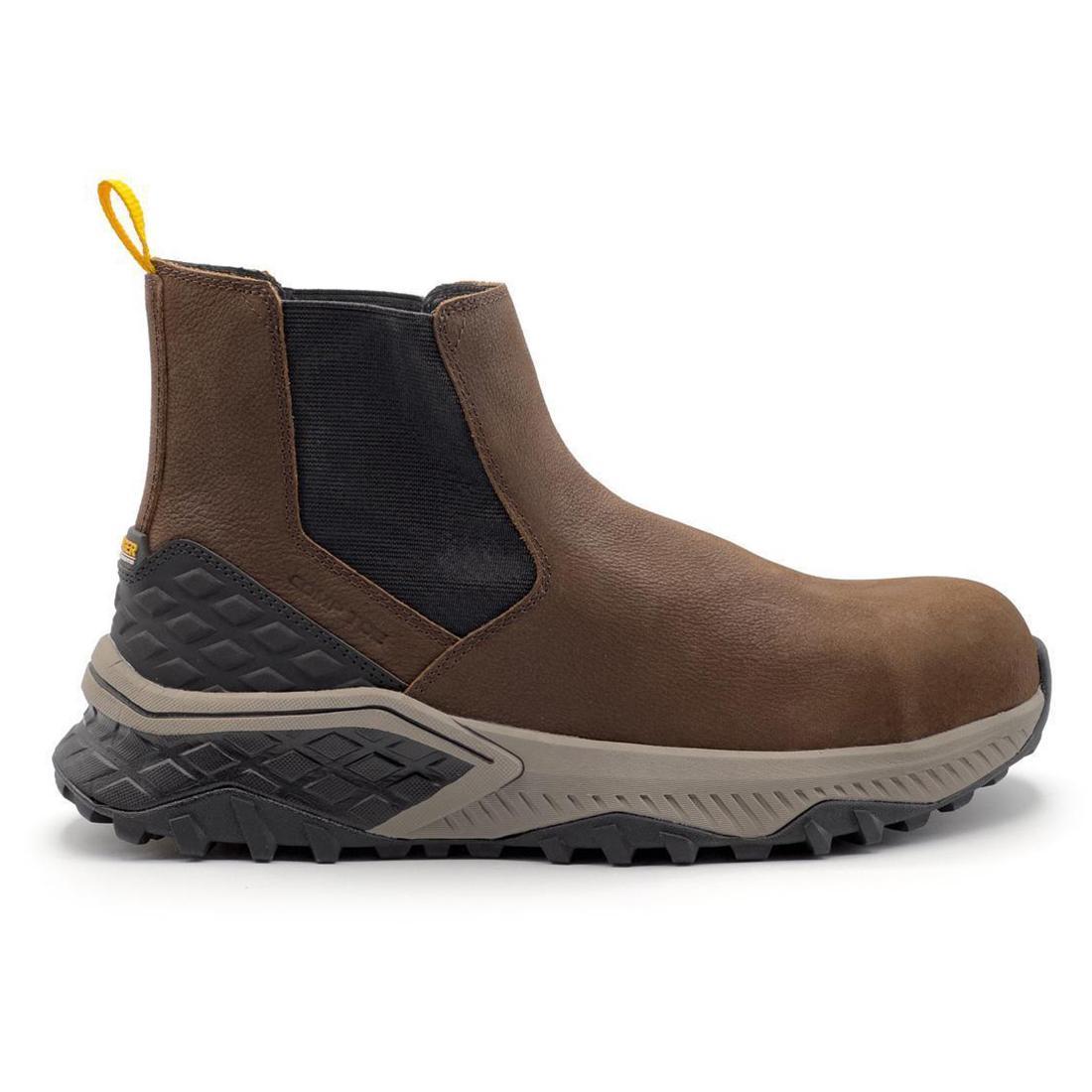 Summit Trail Composite Toe Chelsea Work Boots for Men - Brown Leather Safety Shoes for Construction & Outdoor Work | Slip Resistant & Comfortable