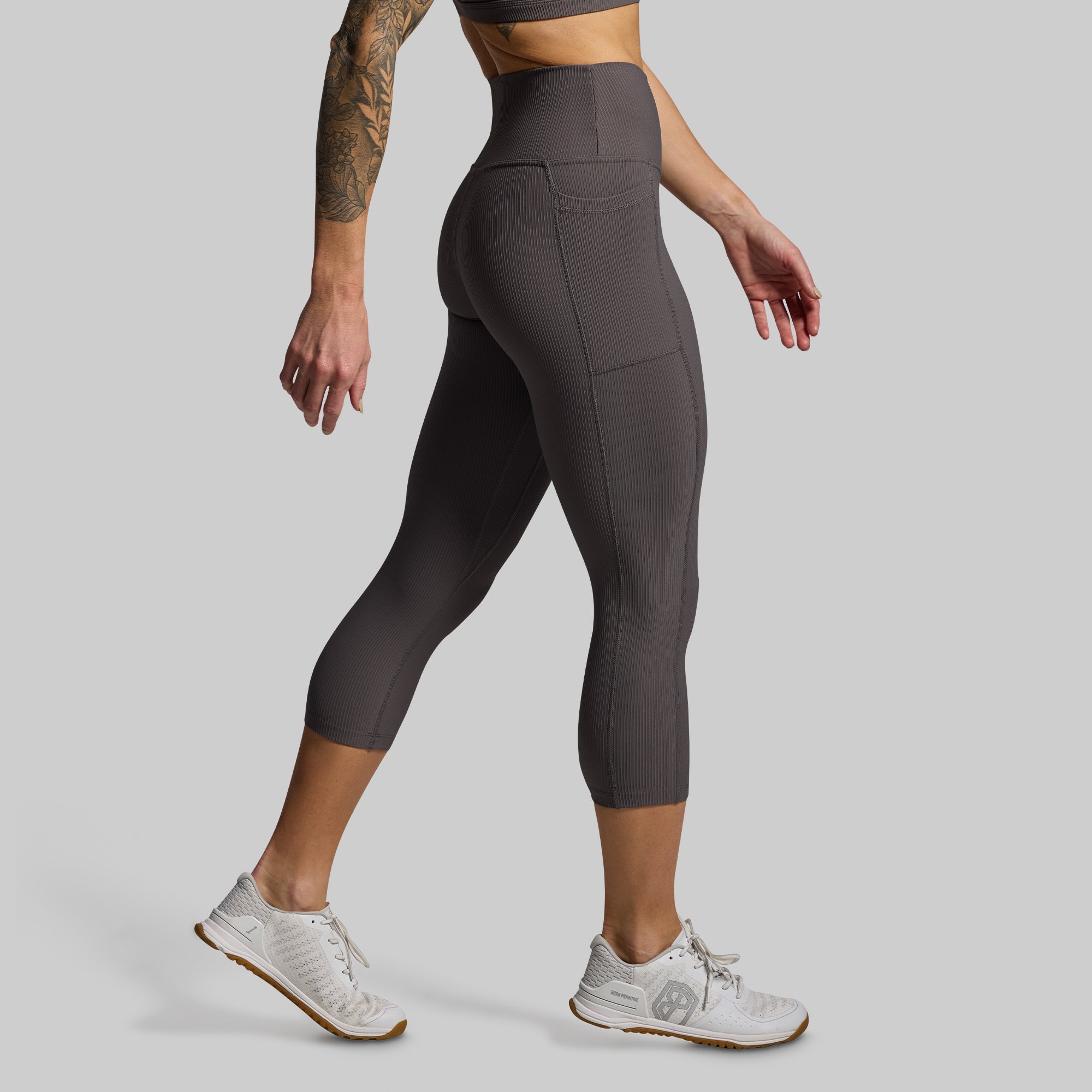 All or Nothing Capri Set (Dark Grey) - Women's Workout Leggings & Sports Bra - Gym, Yoga, Running & Fitness Outfit