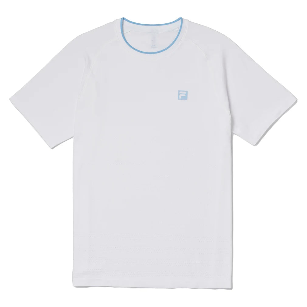 Men's Center Court Ace Seamless Tennis Crew - White & Skipper Blue - Breathable Moisture-Wicking Performance Shirt for Tennis, Gym & Casual Wear