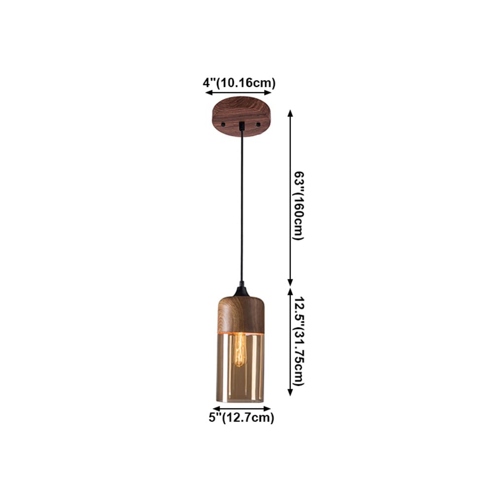 LITFAD Modern 1-Light Nordic Pendant Lamp - Walnut Wood Finish & Geometric Glass Shade - 110V-120V Hanging Ceiling Light for Cafe, Kitchen Island, Dining Room & Living Room Decor