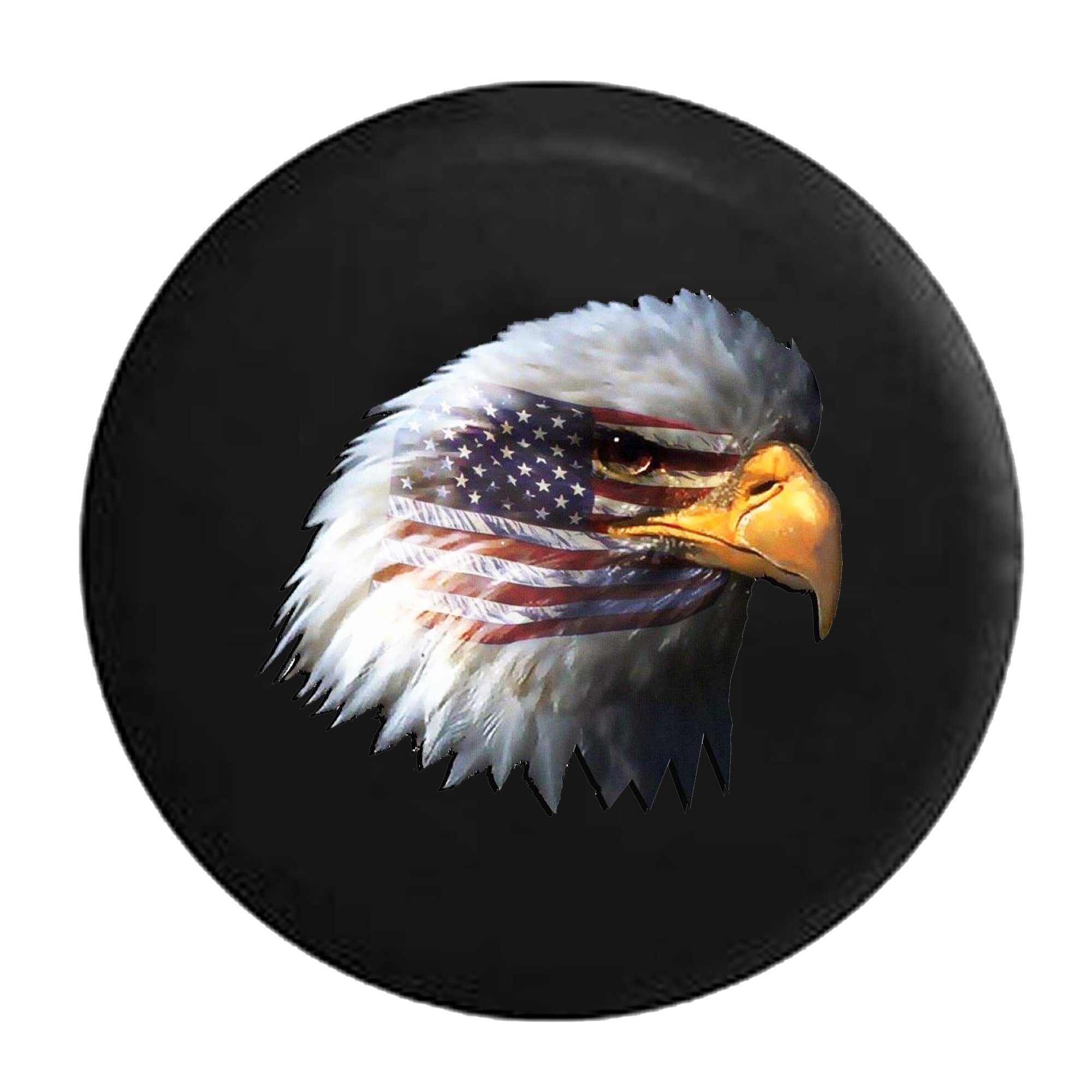 31 Inch Black Car Tire Cover with Waving American Flag & Bald Eagle Design - Durable Tire Accessories for Trucks, SUVs, RVs, Trailers & Campers | Perfect for Road Trips, Camping & Patriotic Displays