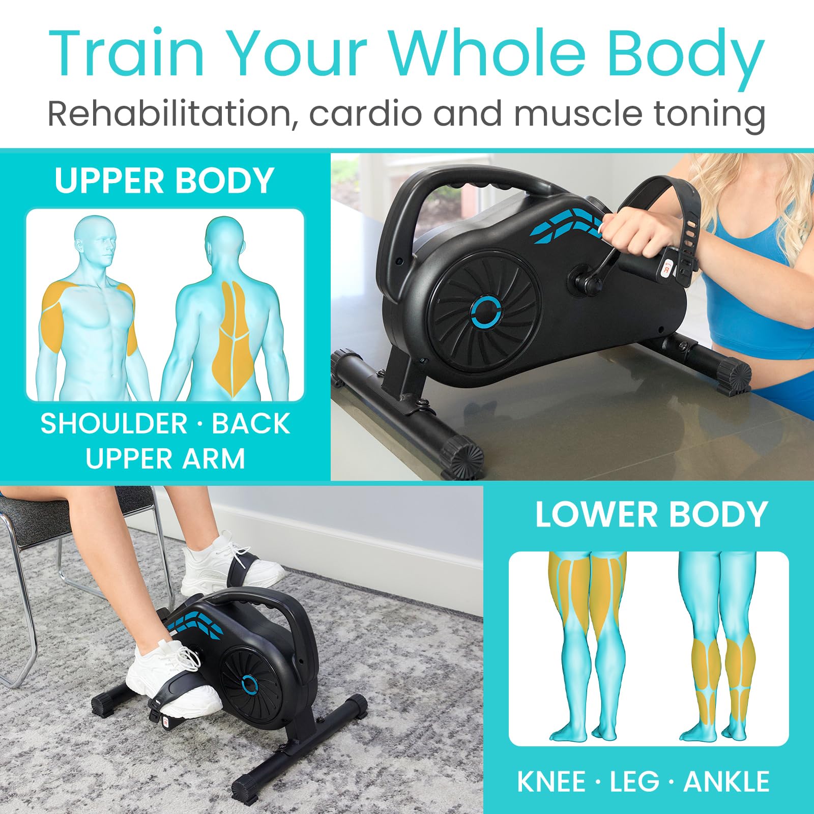Vive Under Desk Bike - Magnetic Pedal Exerciser for Home & Office - Quiet Stationary Cycling Bike for Seated Arm & Leg Exercise - Perfect for Work from Home, Office Workouts & Physical Therapy