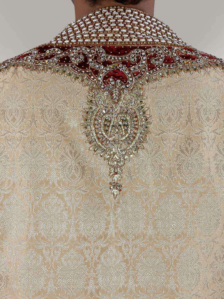 Mahir Velvet Patch Embroidered Sherwani for Men | Traditional Indian Wedding Outfit | Perfect for Groom Wear, Festivals & Special Occasions