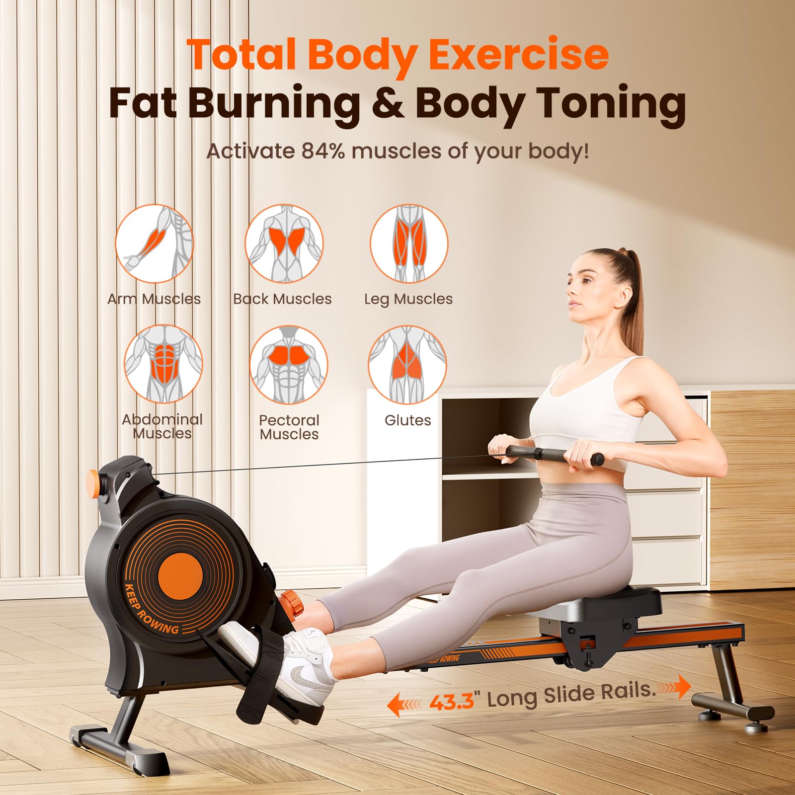 Premium Magnetic & Water Rowing Machine for Home - 16 Adjustable Resistance Levels, 350 LB Weight Capacity with LCD Monitor & Ergonomic Seat Cushion | Perfect for Home Gym, Cardio Workouts & Full-Body Exercise