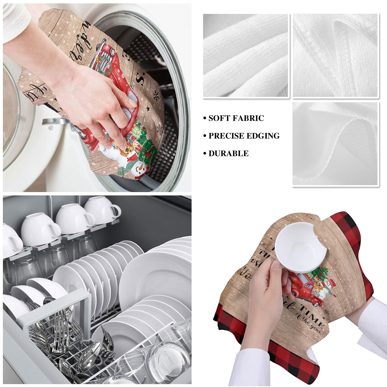 **3 Pack Super Absorbent Soft Microfiber Kitchen Dish Towels - Christmas Truck Pull Xmas Tree Golden Retriever Design on Rustic Wooden Grain - Cleaning Dishcloths, Hand Towels & Tea Towels for Kitchen, Bathroom & Bar - Perfect for Holiday Decor, Dish Drying & Hand Wiping**