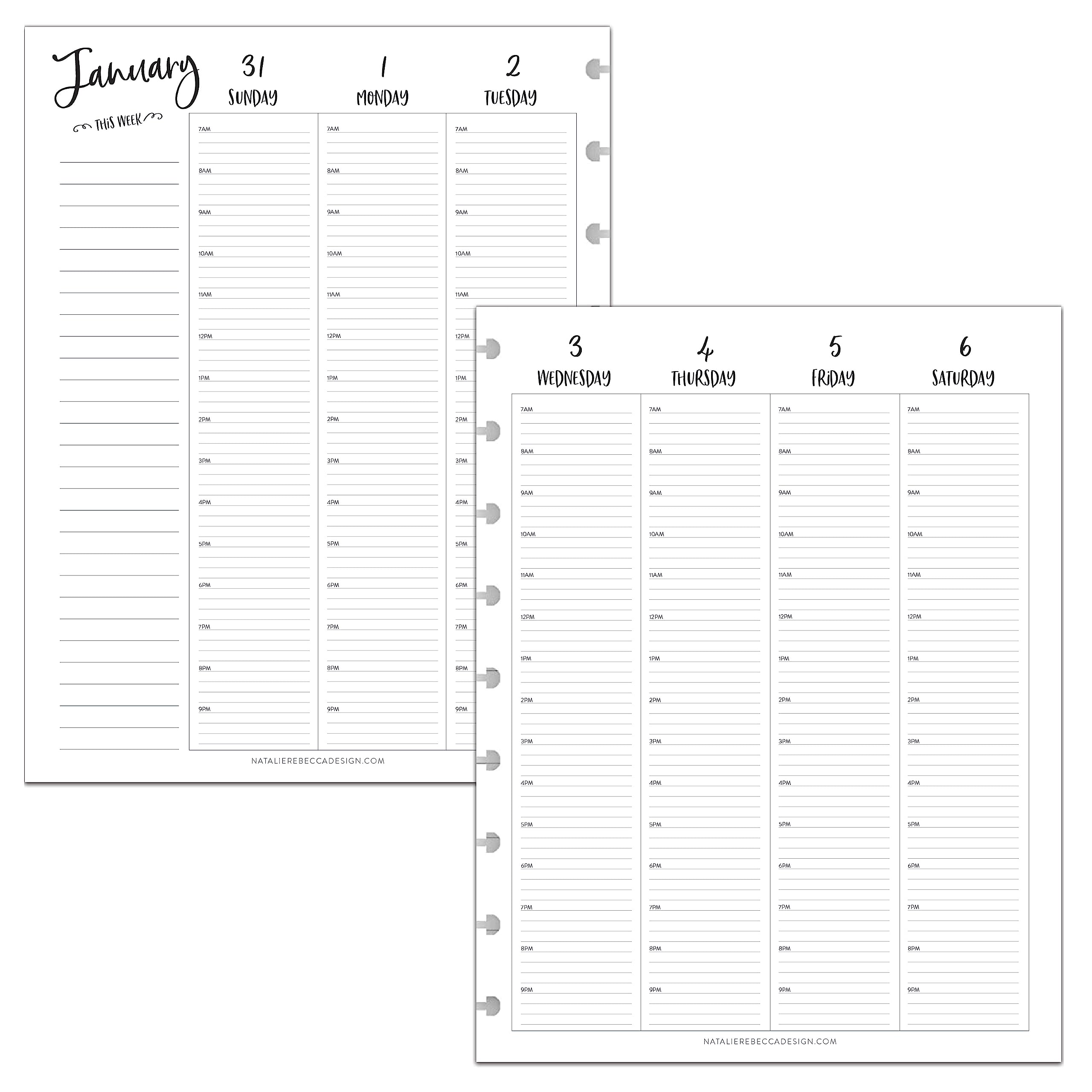 BetterNote 2025 Hourly Calendar Refill for Discbound Notebooks - Fits Levenger Circa, Happy Planner, InkWell Press, Staples Arc, TUL & Talia (Whimsy, 9-Disc, 7x9.25 Inches) - Perfect for Daily Planning, Time Management & Productivity Tracking