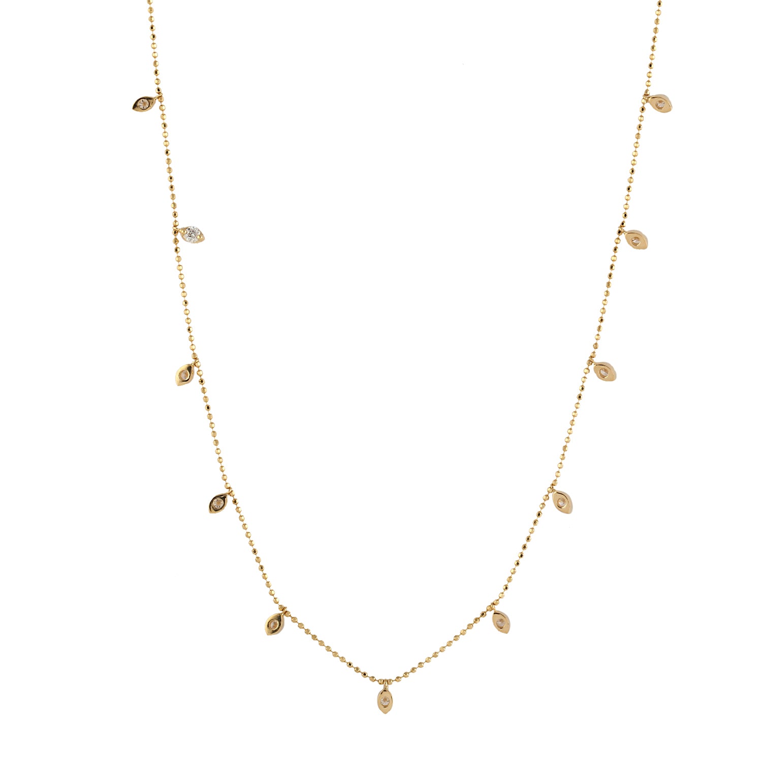 18K Yellow Gold Natural Diamond Station Chain Necklace for Women - Elegant Layering Jewelry for Weddings, Parties & Everyday Wear